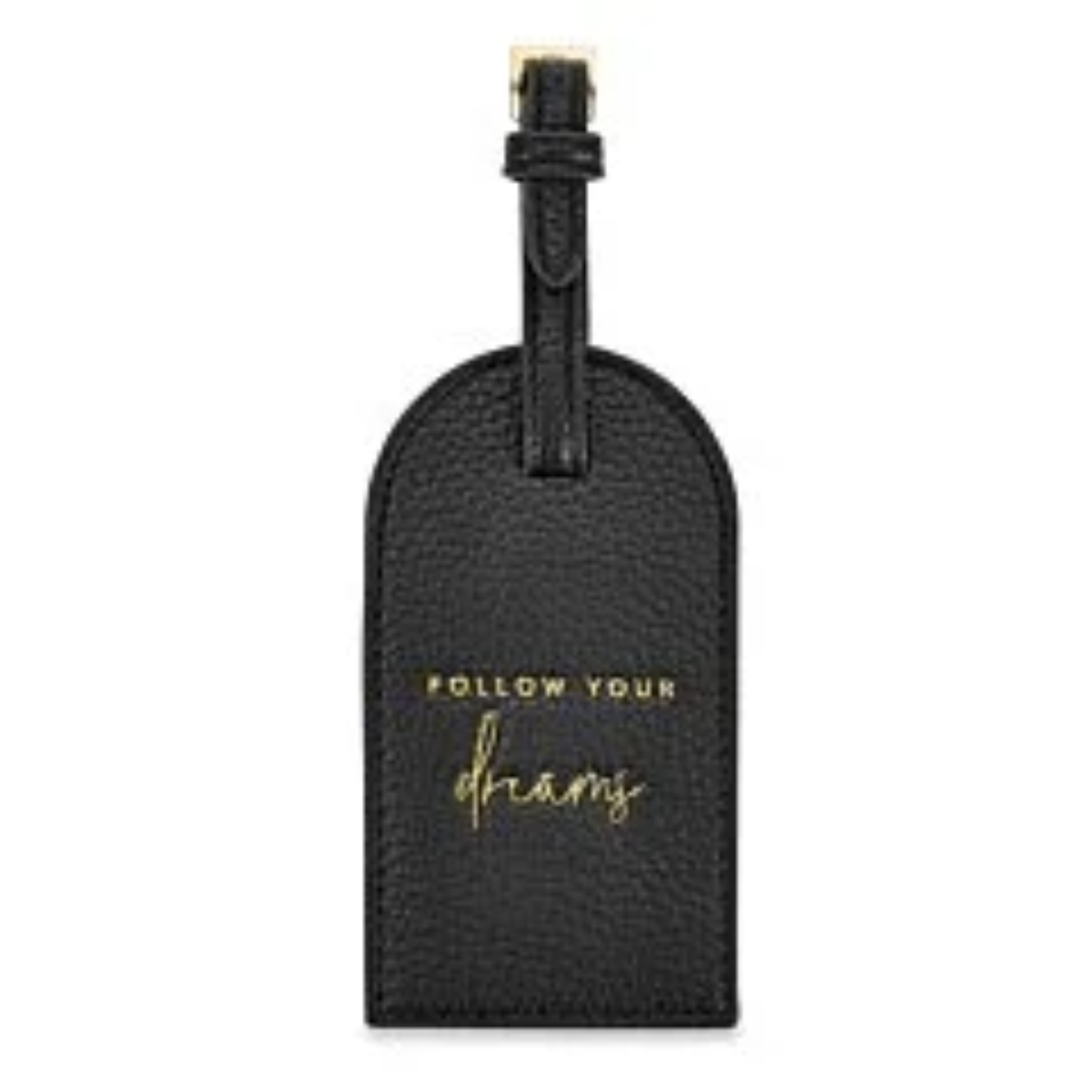 Katie Loxton luggage tag featuring 'Follow Your Dreams' quote on a stylish design, perfect for travel enthusiasts.