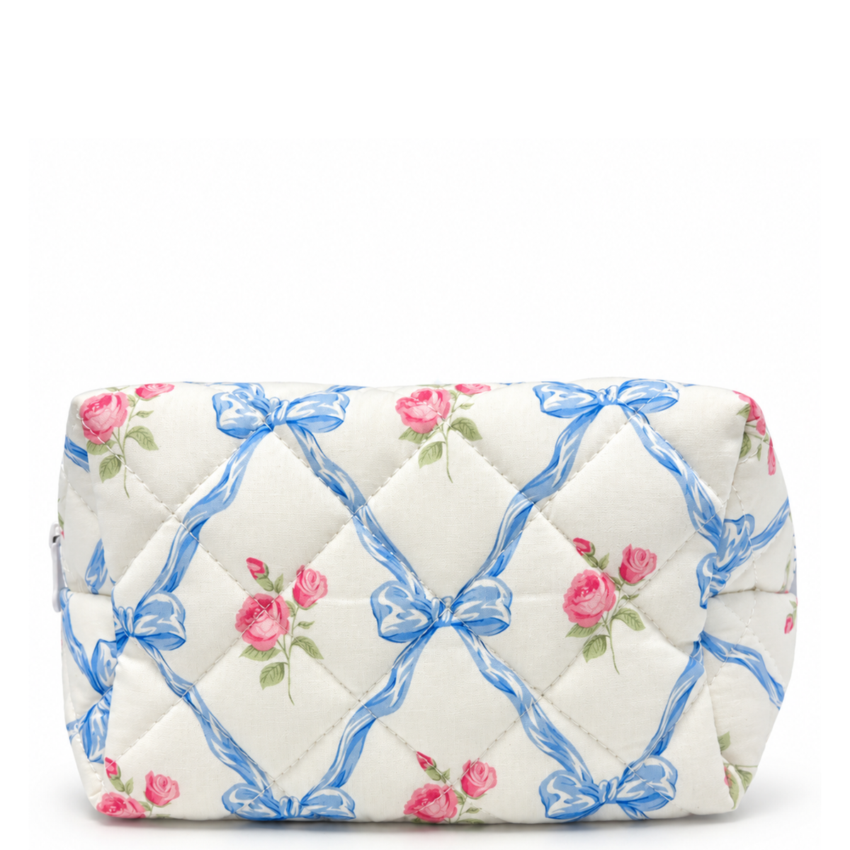 Quilted bow coquette makeup bag pouch in a soft, feminine design by Private Label