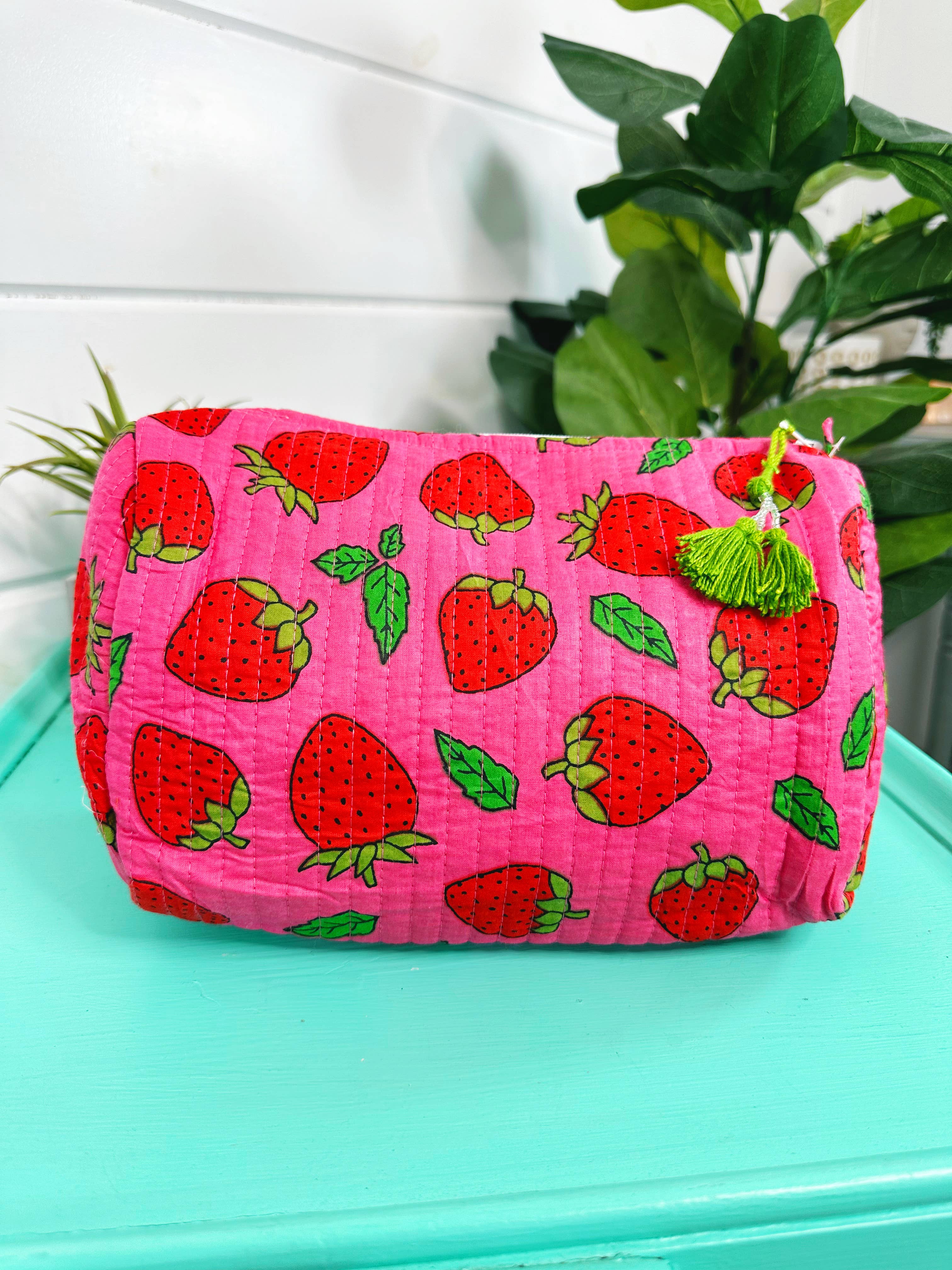 Quilted Makeup Bag | Travel Cosmetic Bag | Strawberry
