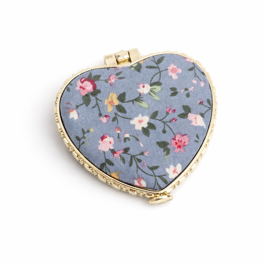 Private label travel pocket compact handheld mirror with floral design, small and lightweight for on-the-go use.