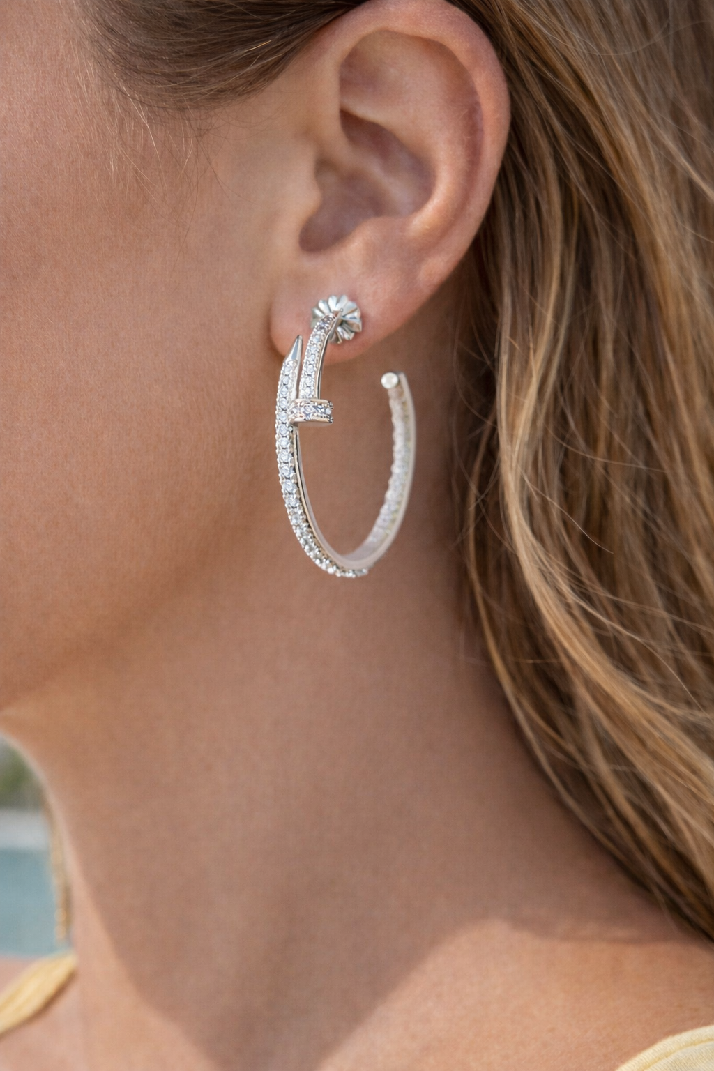 Gemelli Emma Nail CZ Hoop Earrings featuring sparkling cubic zirconia in a stylish hoop design.