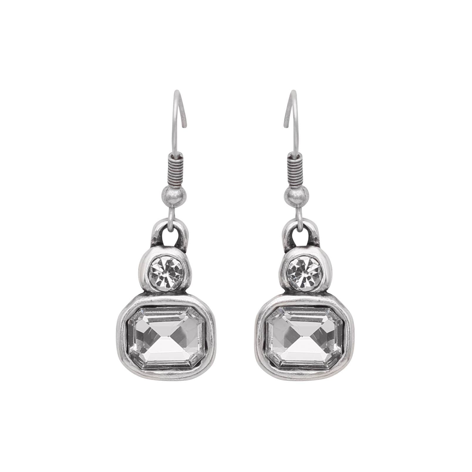 Handmade Clear Crystal Pewter Earrings - 1949