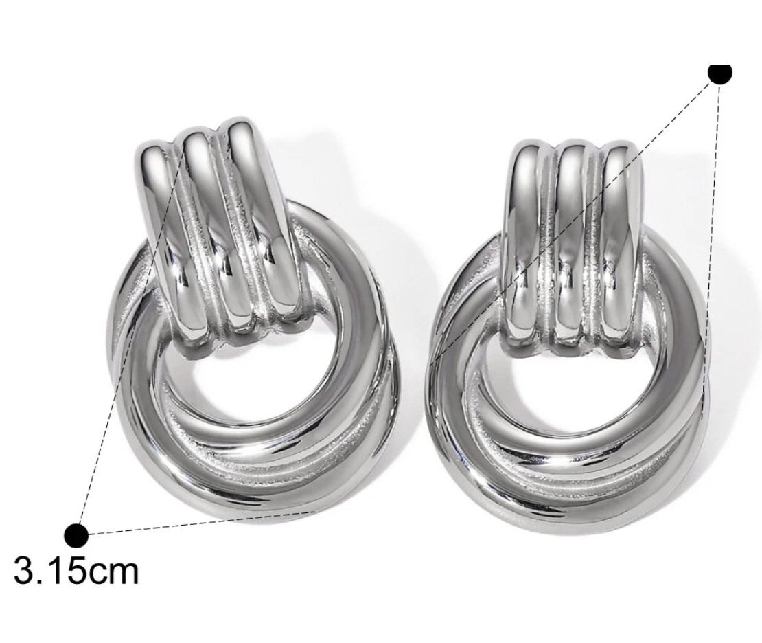 Two-tone double knotted door knocker earrings with a sleek design, showcasing elegant curves and a modern finish.
