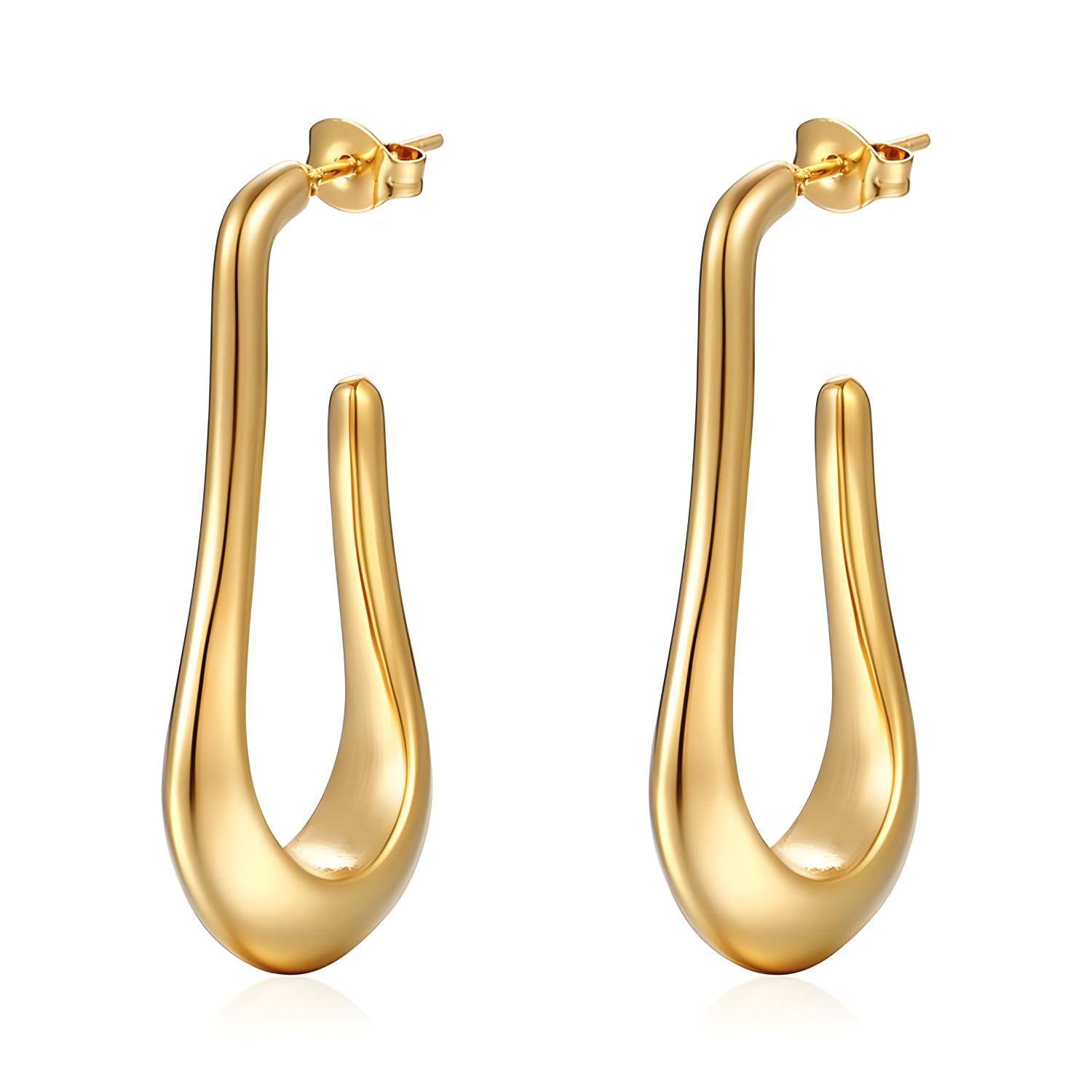 18K gold plated steel wavy earrings with a unique design, showcasing elegance and sophistication.