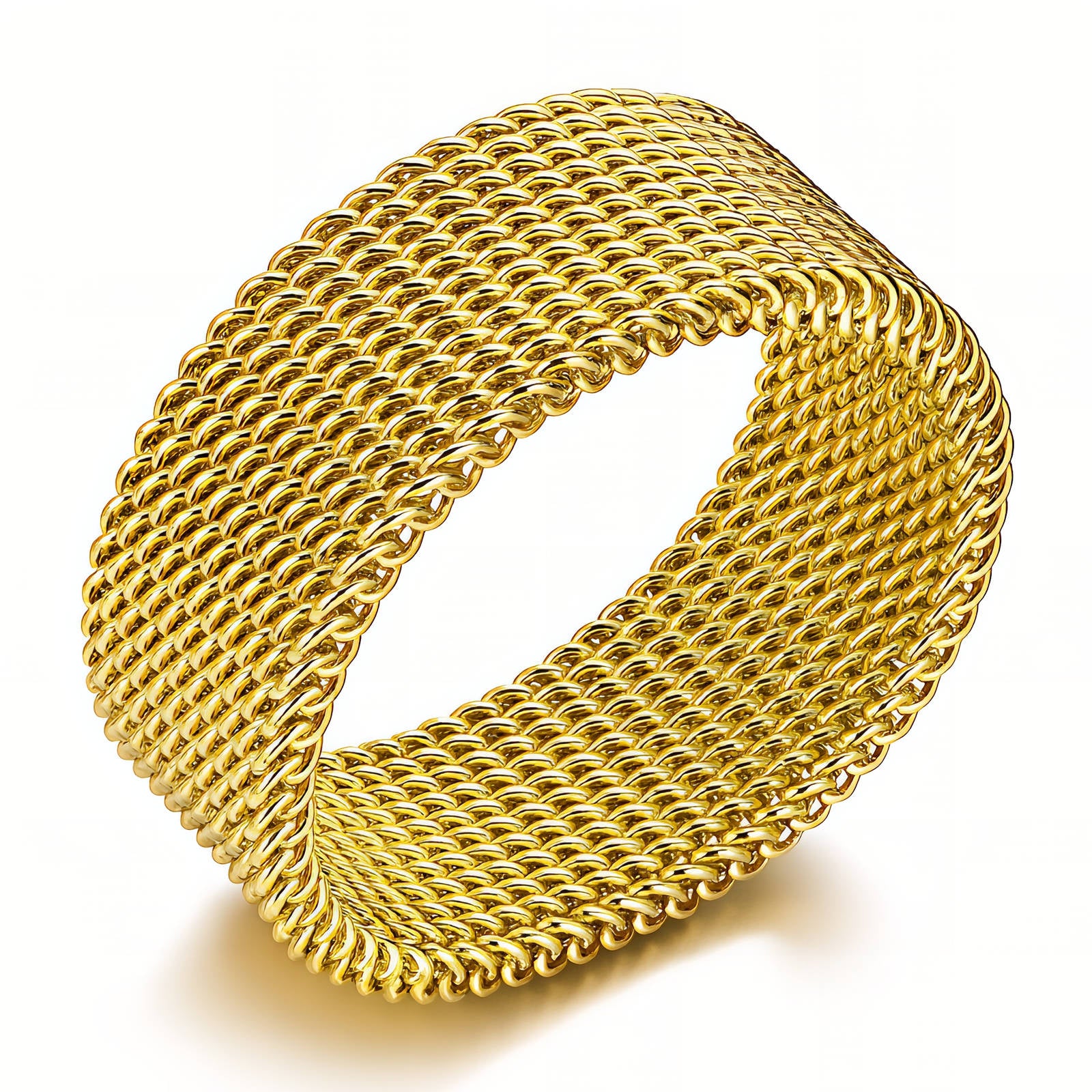 18K gold plated steel watch band ring with a sleek design, showcasing a polished finish and modern style.