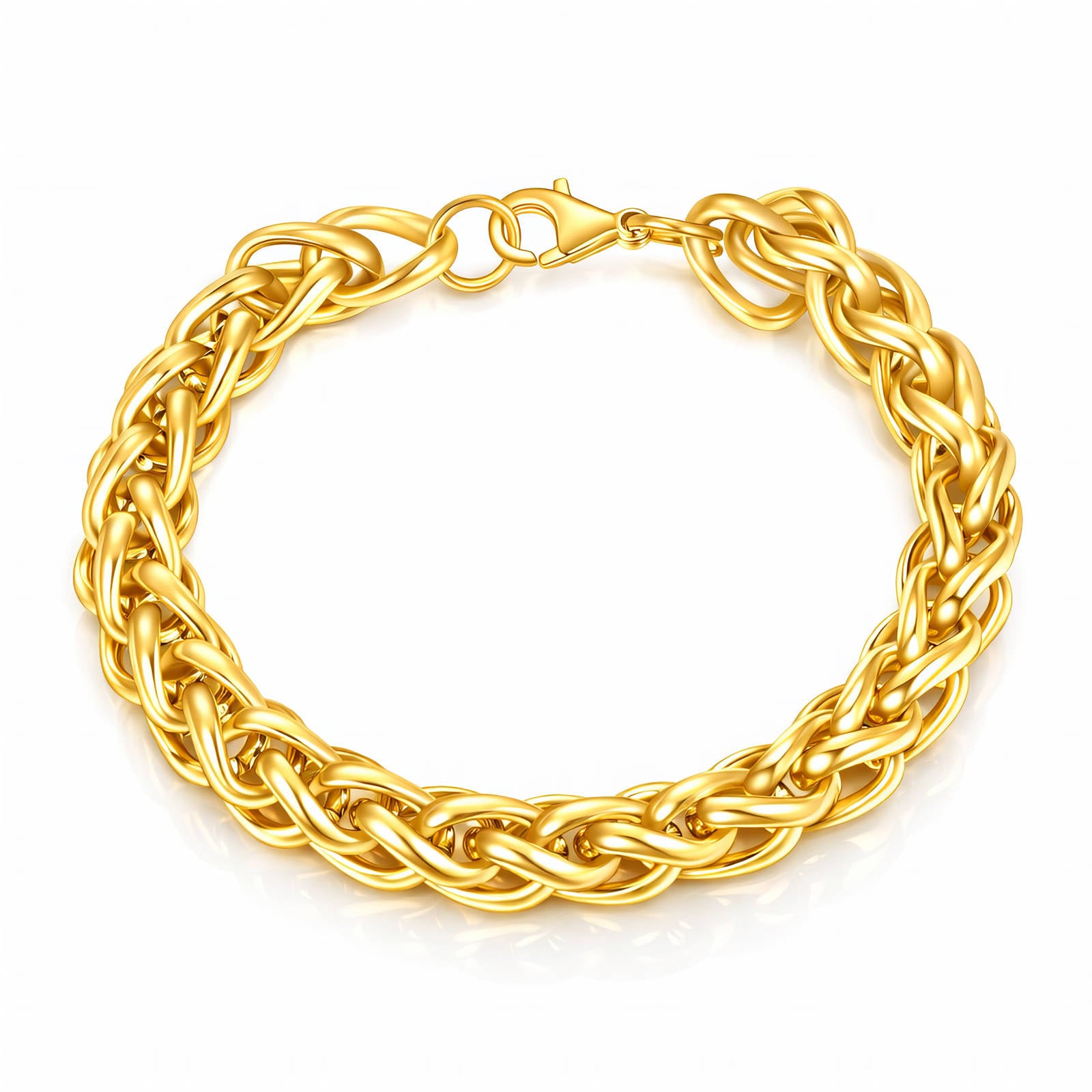 Twisted link bracelet made of 18K gold plated steel, showcasing a sleek and modern design.