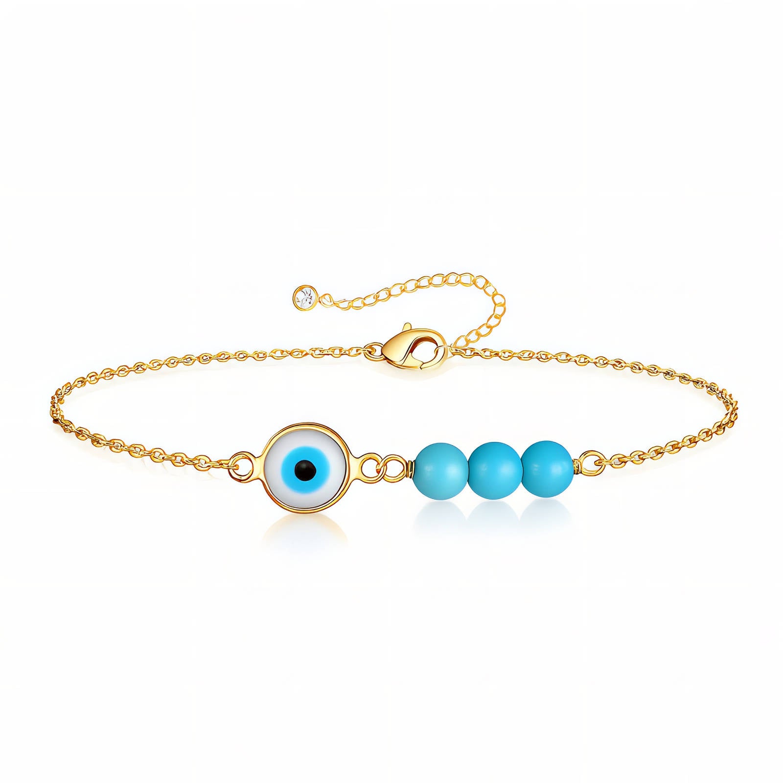 Dainty Single Evil Eye Bracelet, 18K Gold Plated Steel