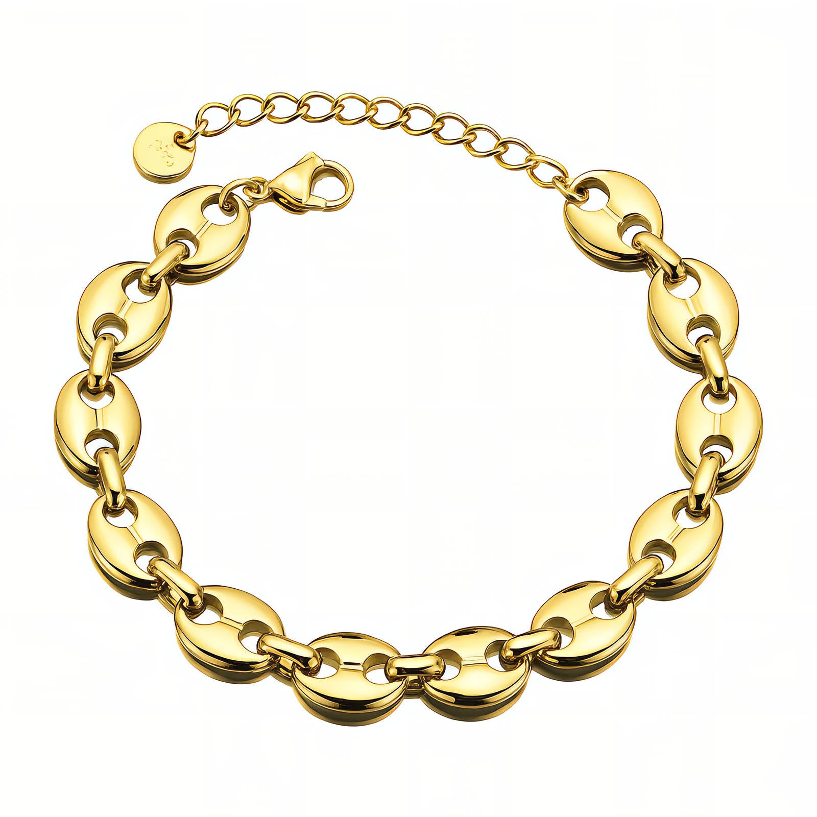 18K gold plated steel link bit bracelet with a sleek design, showcasing a modern and elegant style.