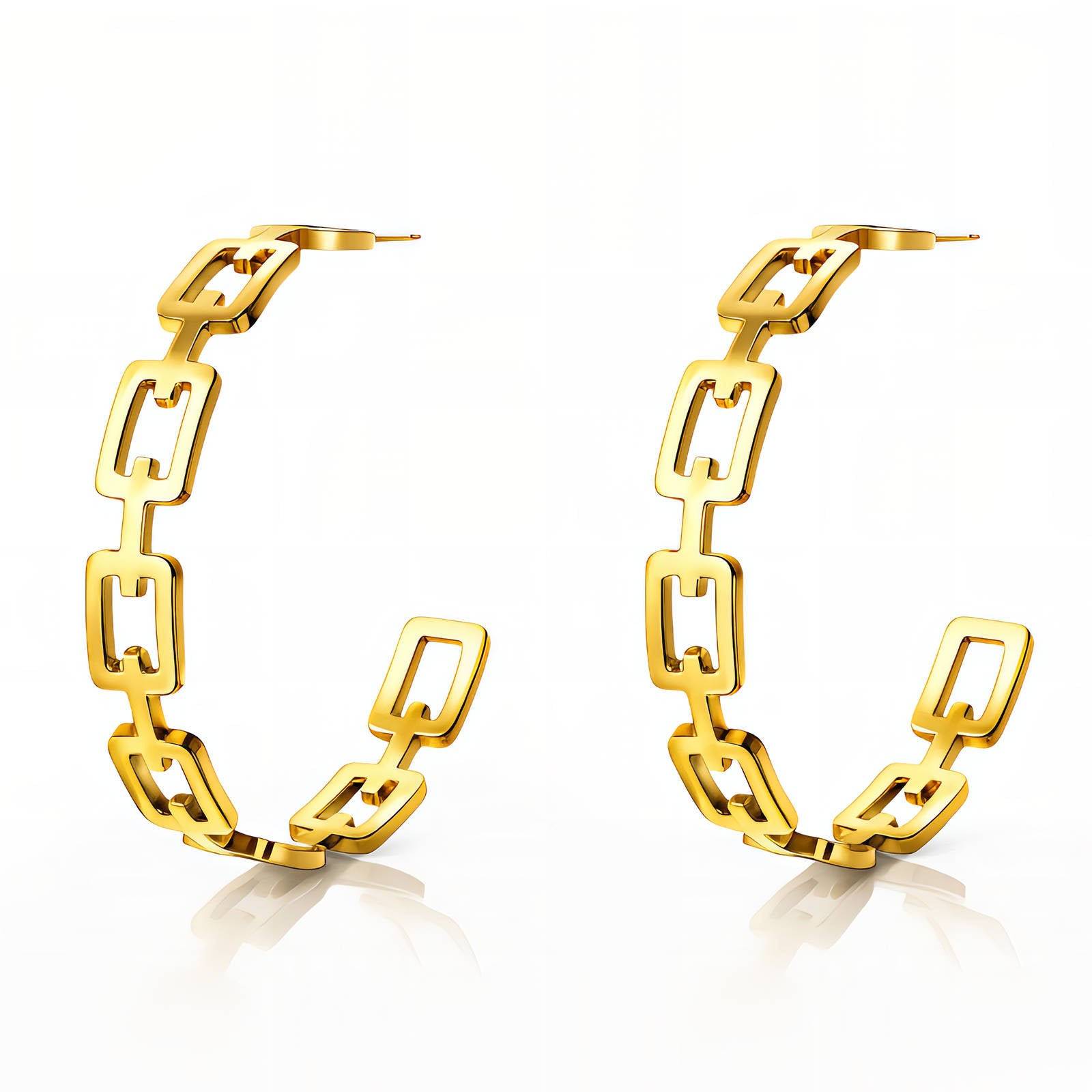 Link Hoop Earrings, 18K Gold Plated Steel