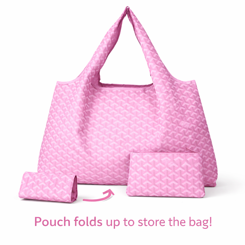 Chevron eco-friendly nylon tote bag by private label, foldable, reusable, with a stylish chevron pattern and compact design.