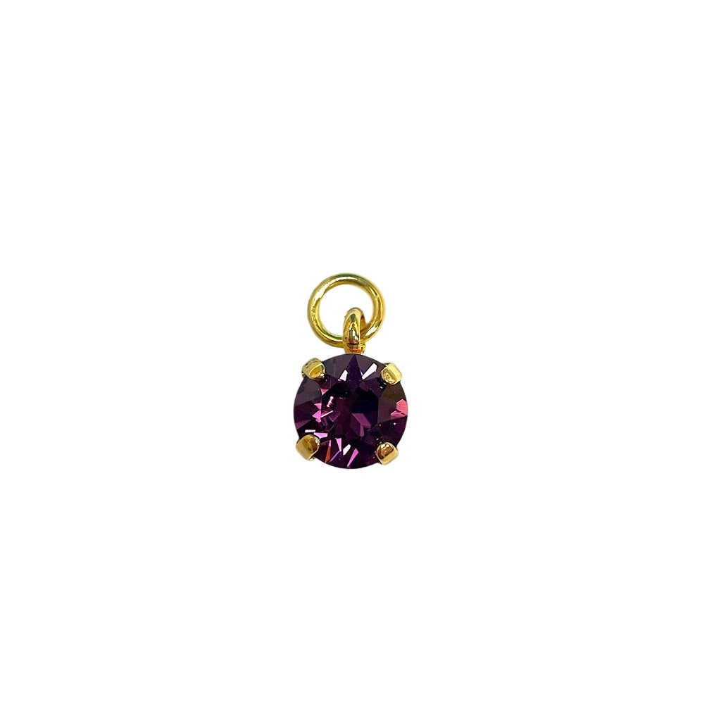 8mm Amethyst purple Swarovski crystal charm featuring a sparkling design, perfect for jewelry making and crafting.