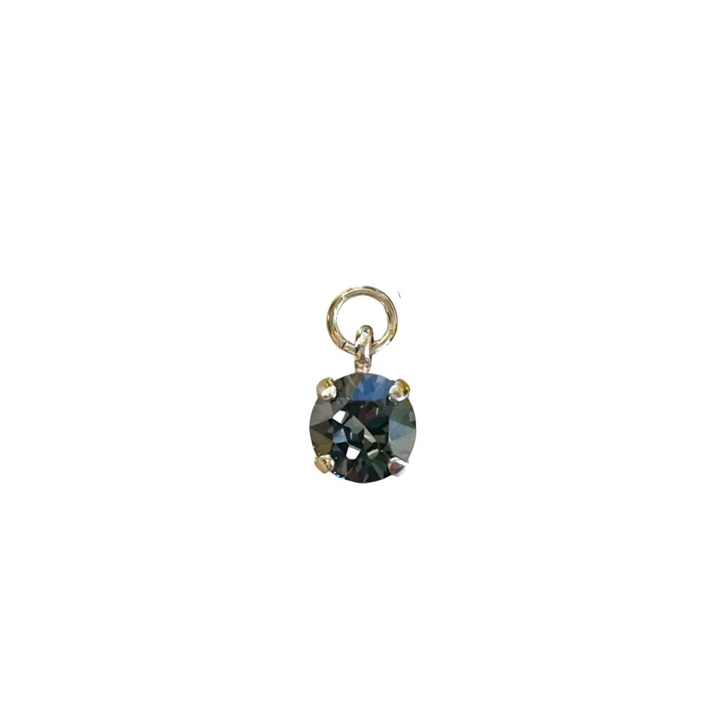 Black patina crystal charm designed for hoops and necklaces, showcasing intricate details and elegant finish.