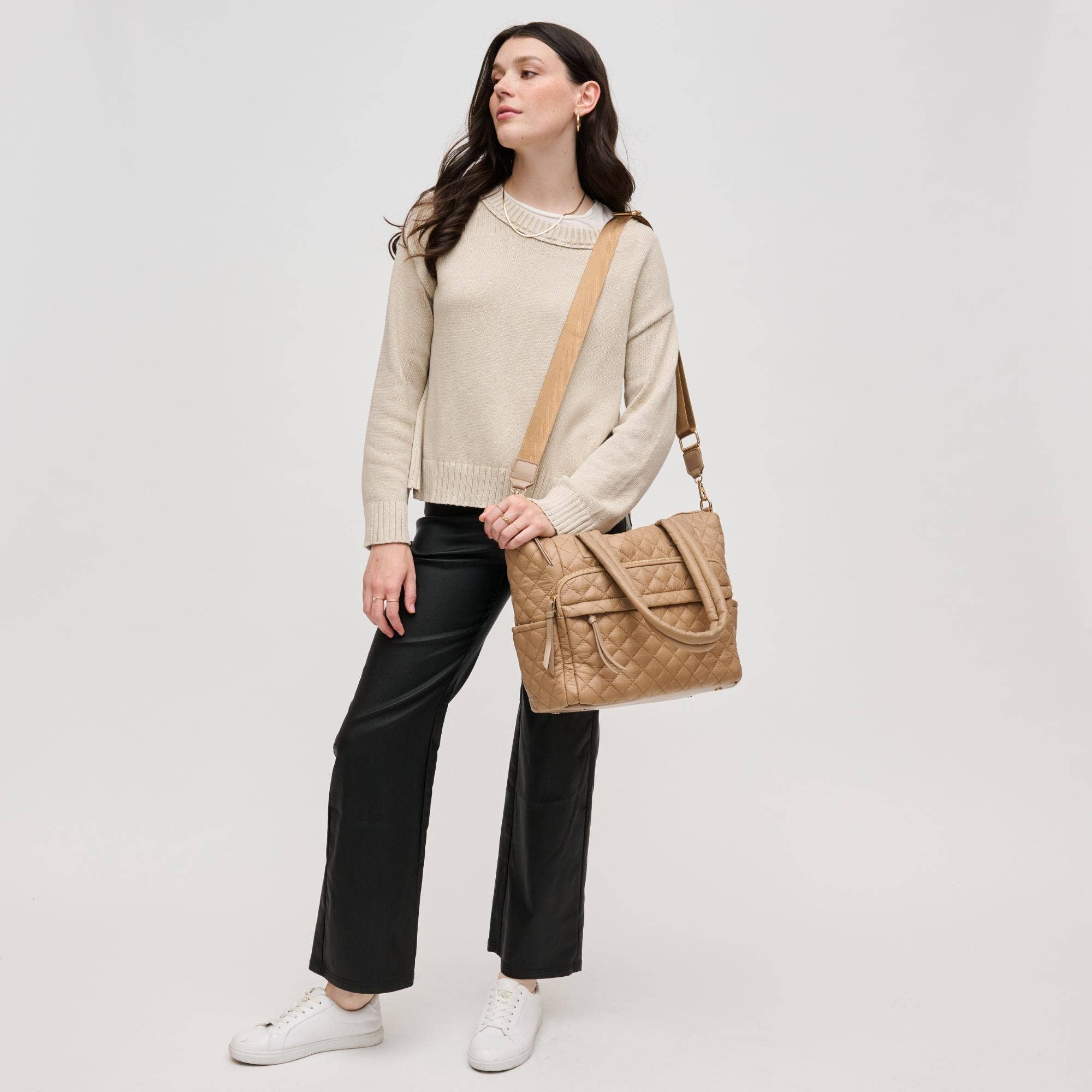 Urban Expressions Jayna quilted nylon tote in black with spacious interior and stylish design, perfect for everyday use.