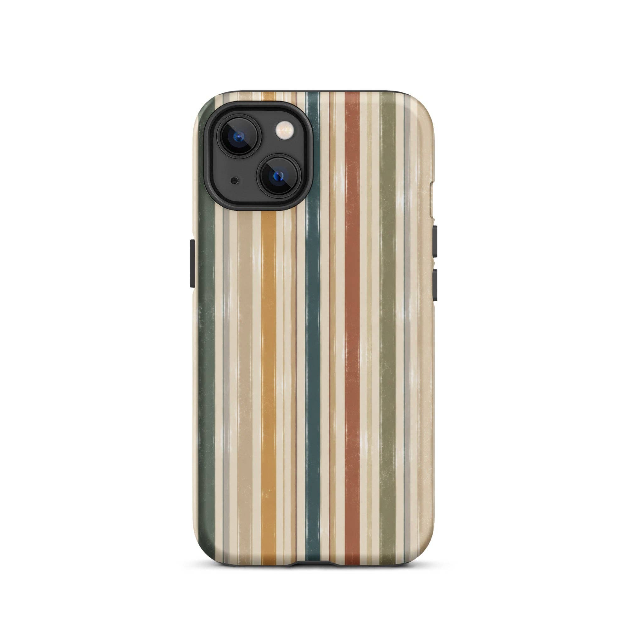 Green Tan Turquoise Stripe iPhone Case