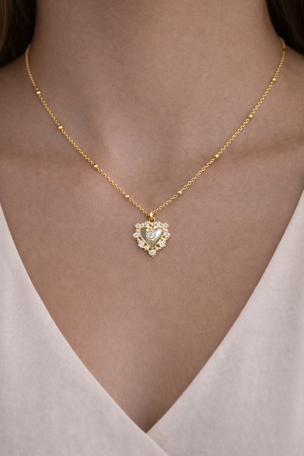 Private label Heart CZ necklace featuring a delicate silver chain and a sparkling heart-shaped cubic zirconia pendant.