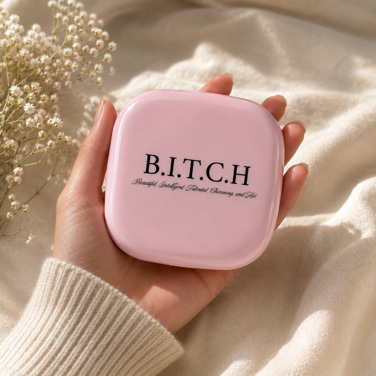 Led Compact Mirror (Pink) - B.I.T.C.H.