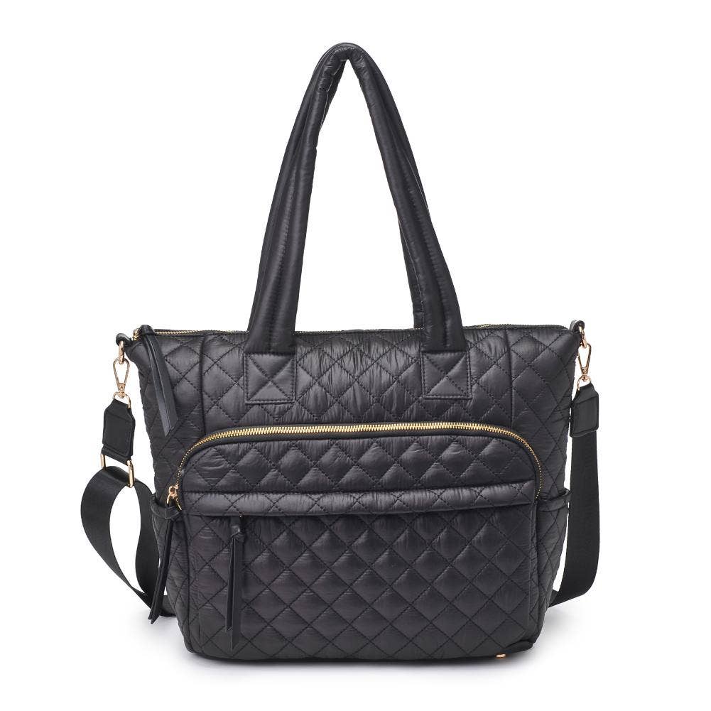 Urban Expressions Jayna Quilted Nylon Tote in stylish quilted design, showcasing spacious interior and sturdy handles.