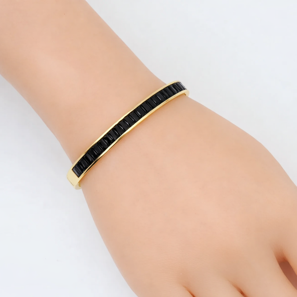 Colorful Baguette CZ Pave Bangle Bracelet, Gold-Filled