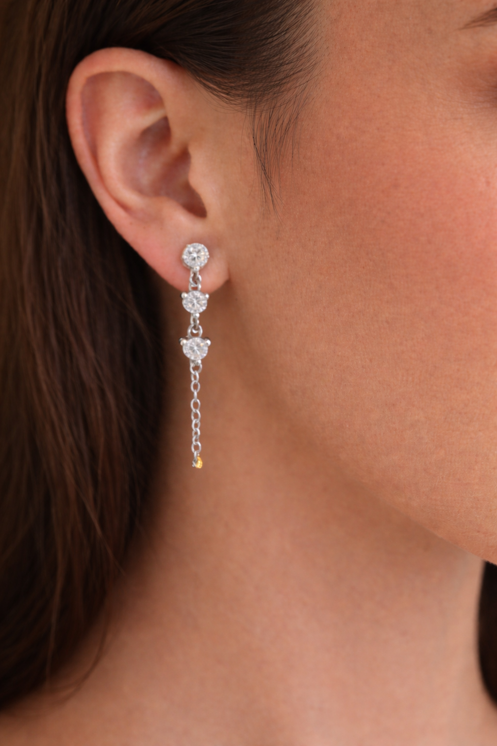 14k Vermeil Cz Dangle Chain Stud Earrings- Mini