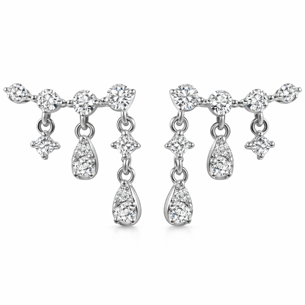 Elegant ear climber earrings from a private label, showcasing a unique design that hugs the ear with a stylish look.