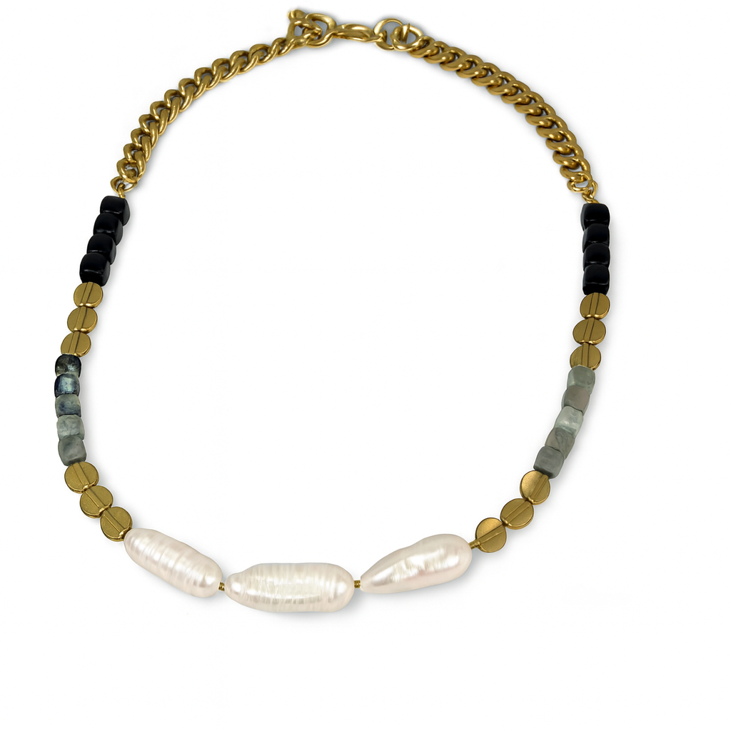 BIWA PEARL & EMERALD CUBES - 18" L
