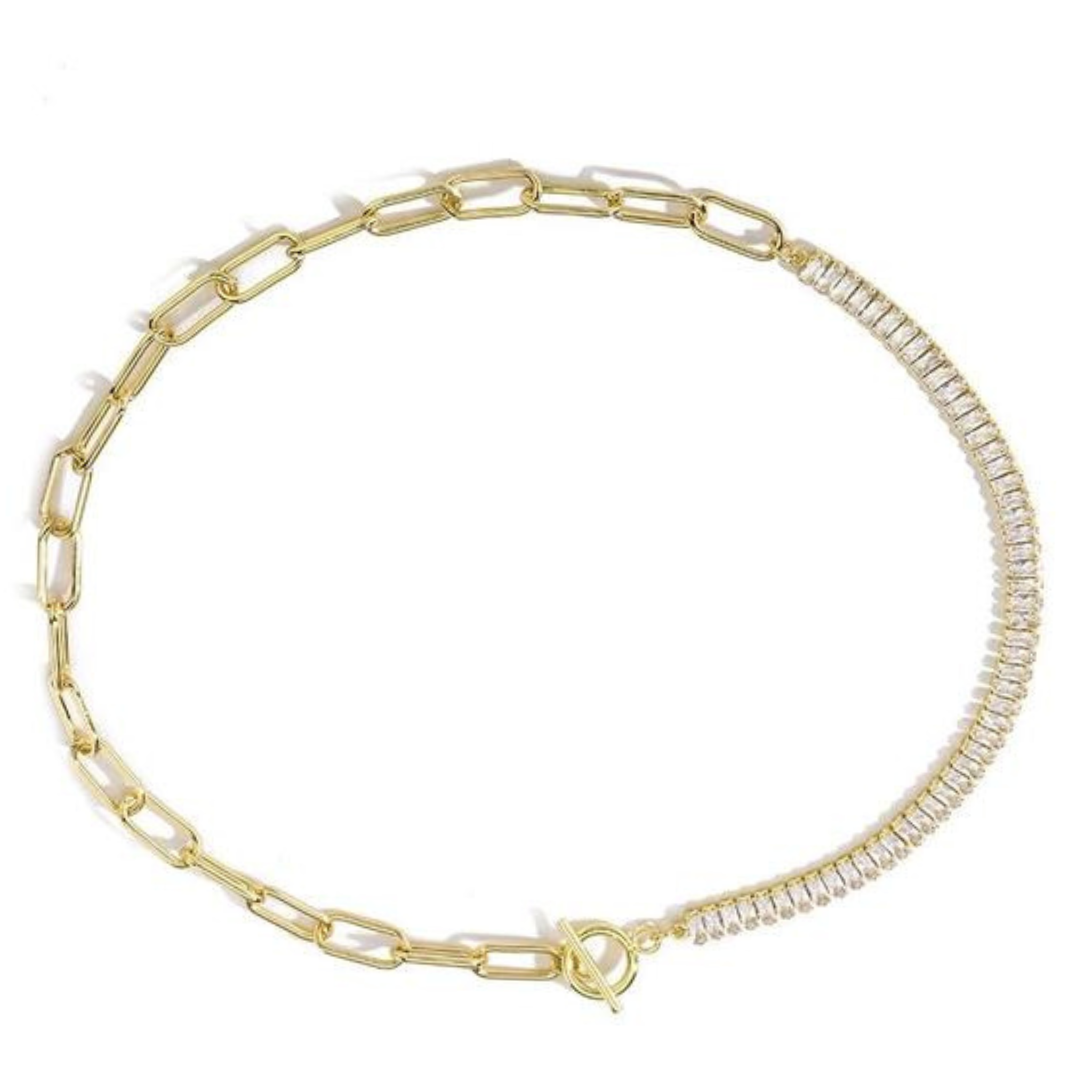 Cz Baguette and Chain Link Toggle Necklace - Let's Bag It