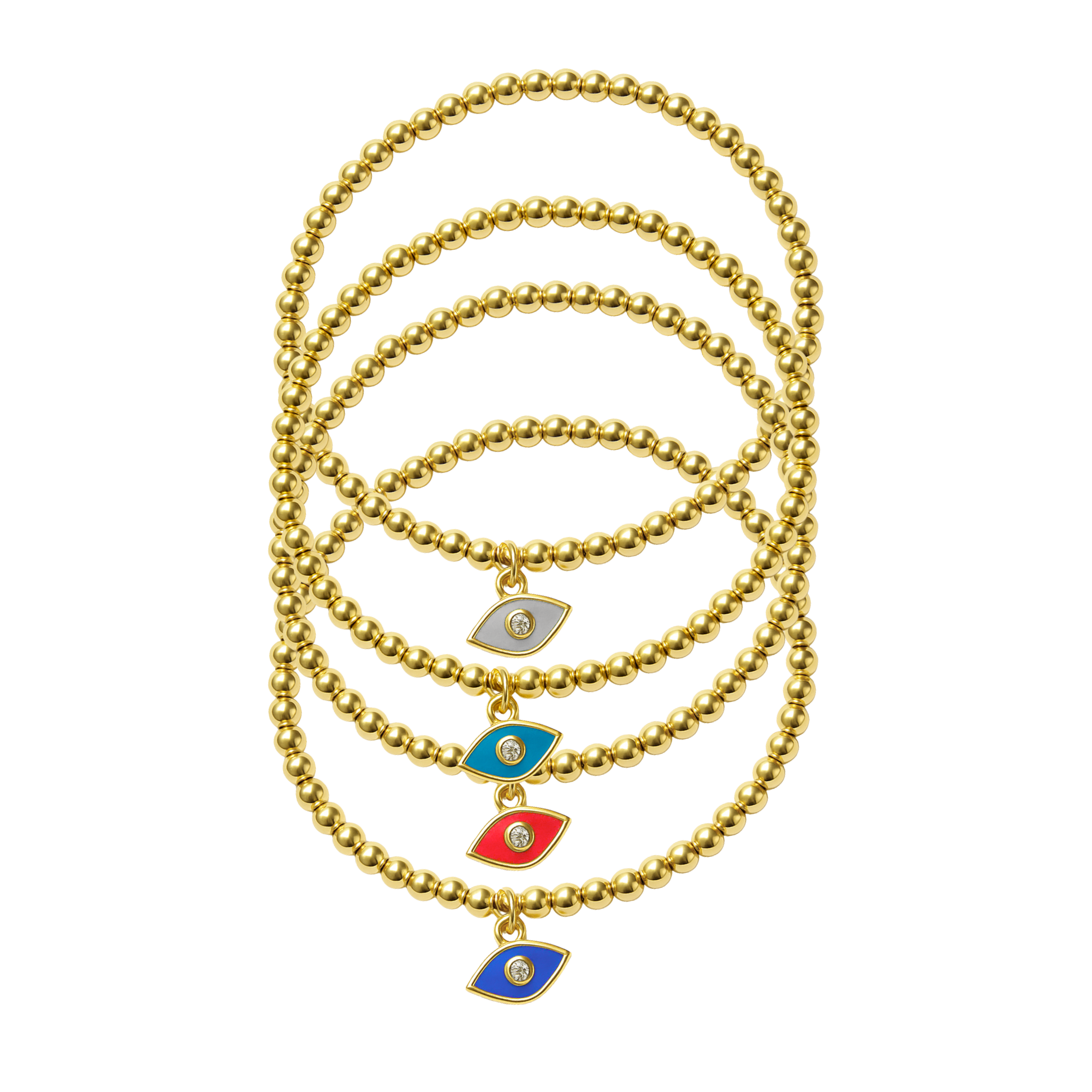 Evil Eye Beaded Stretch Bracelets Set- Gold