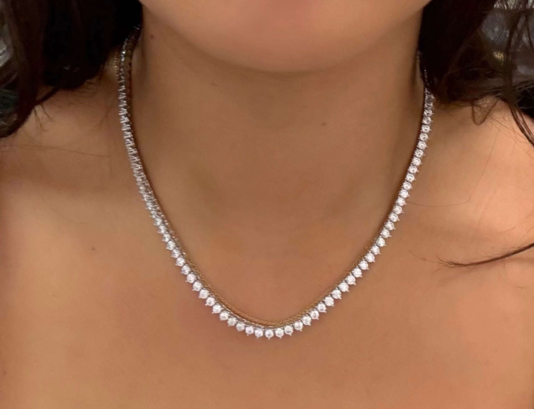 Sterling Silver Tennis Necklace 3MM 3 Prong Setting