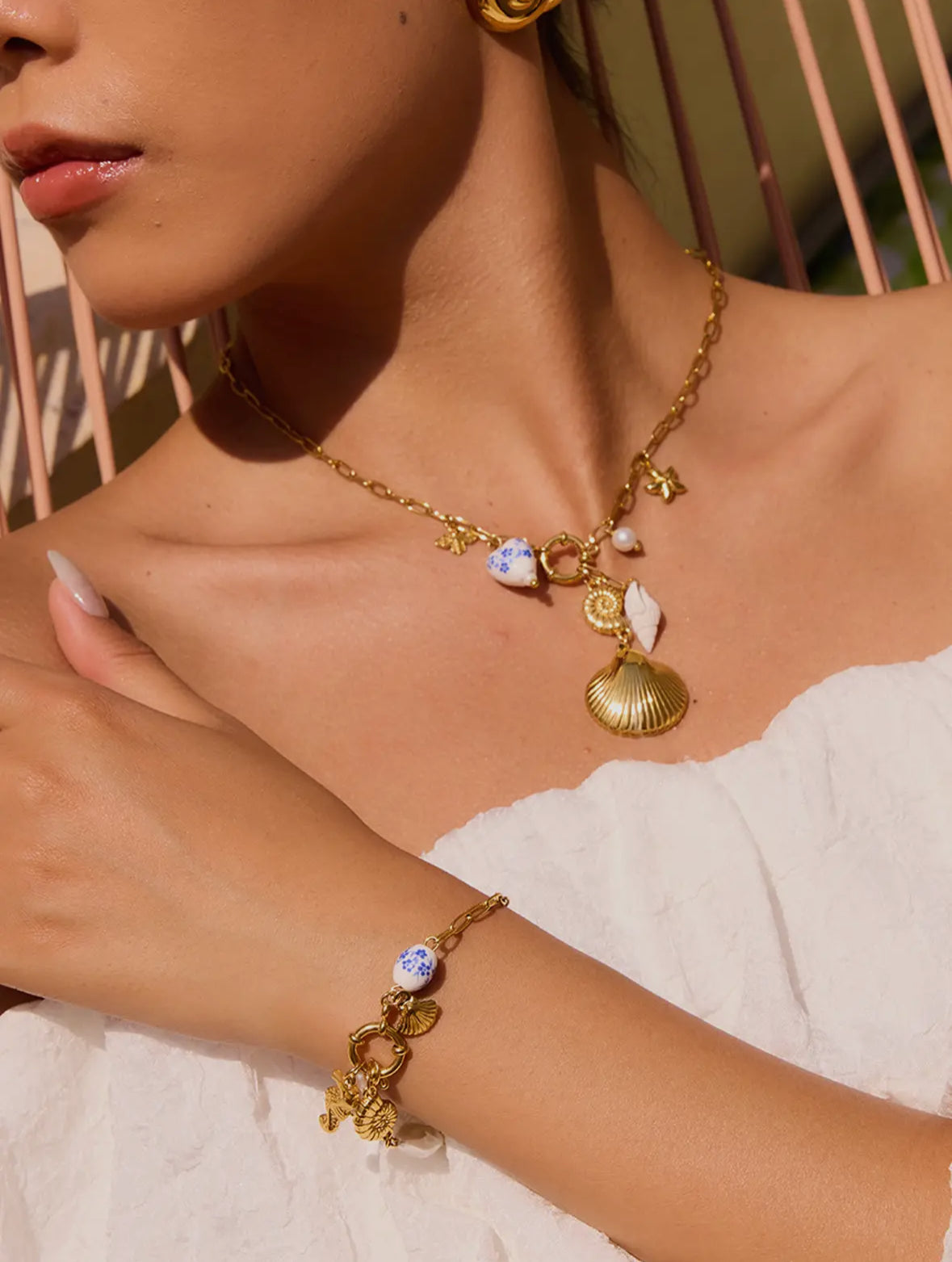 Briar 18K Gold Non-Tarnish Shell Ceramic Charm Necklace