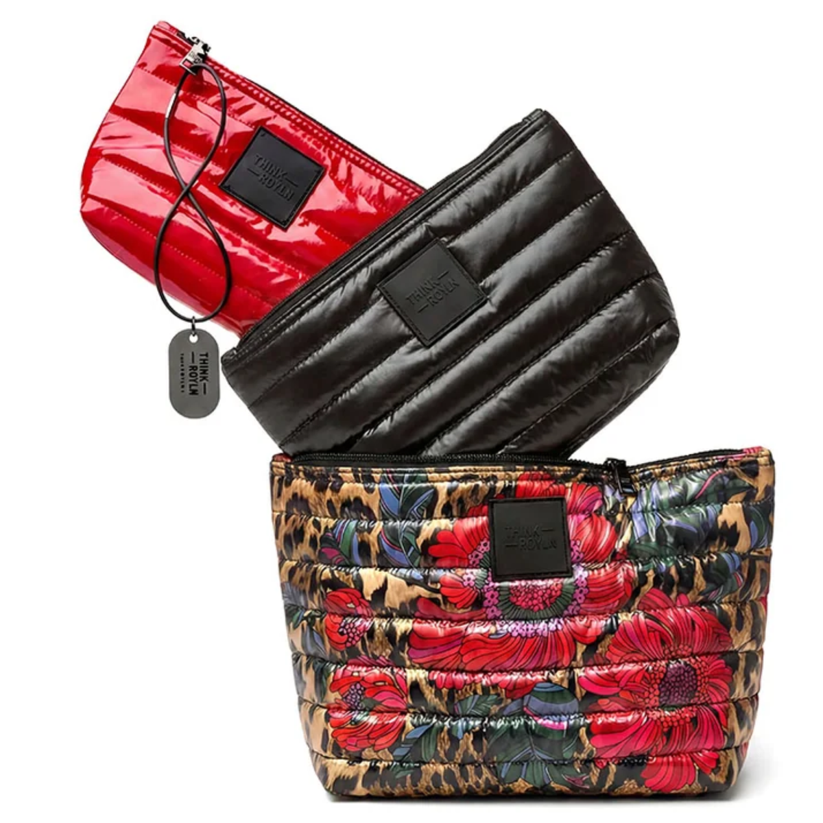 Travel Trio Organizational Pouches Leopard Floral Pearl Black and Lipstick Patent