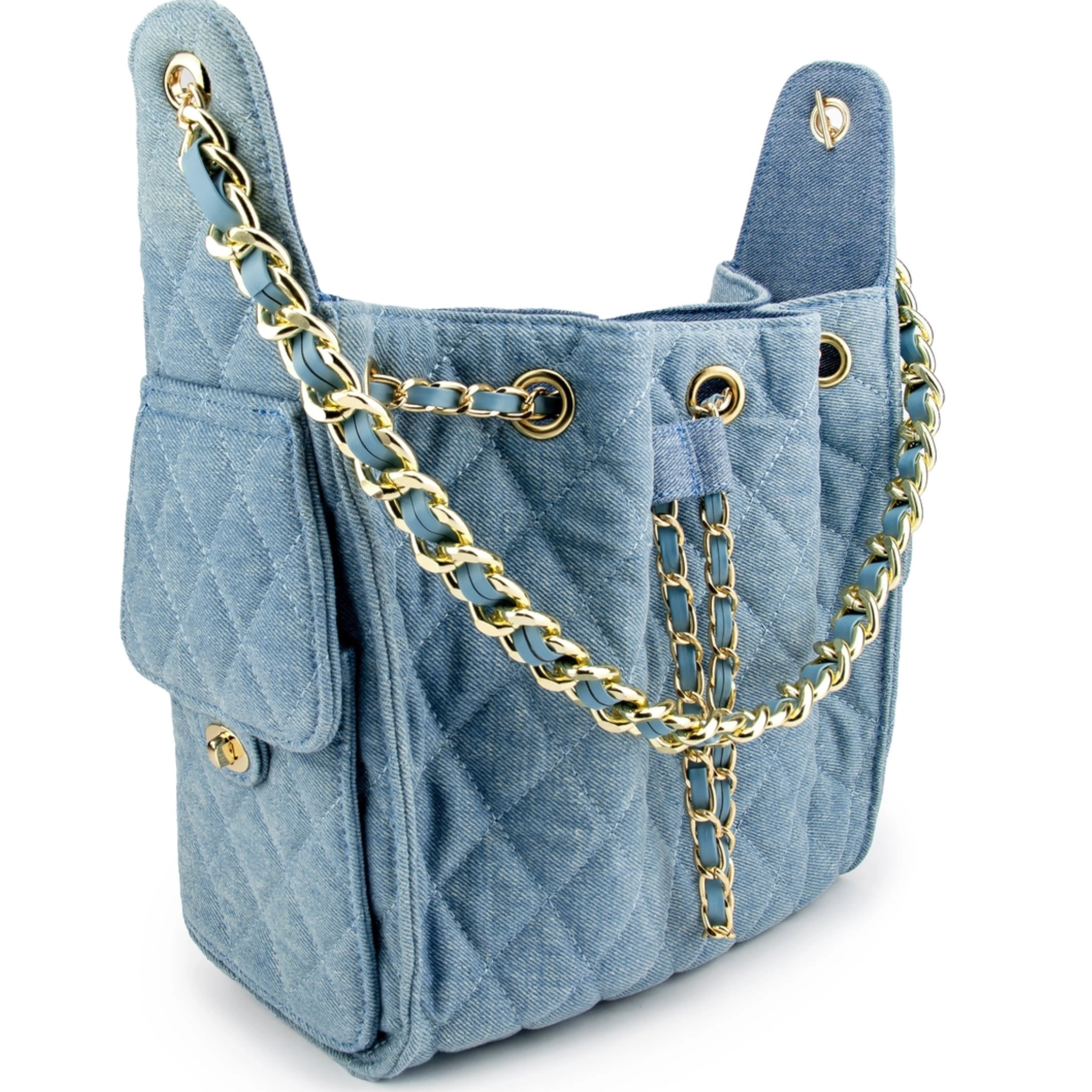 Cruz Denim Bucket Tote in Classic Blue Small