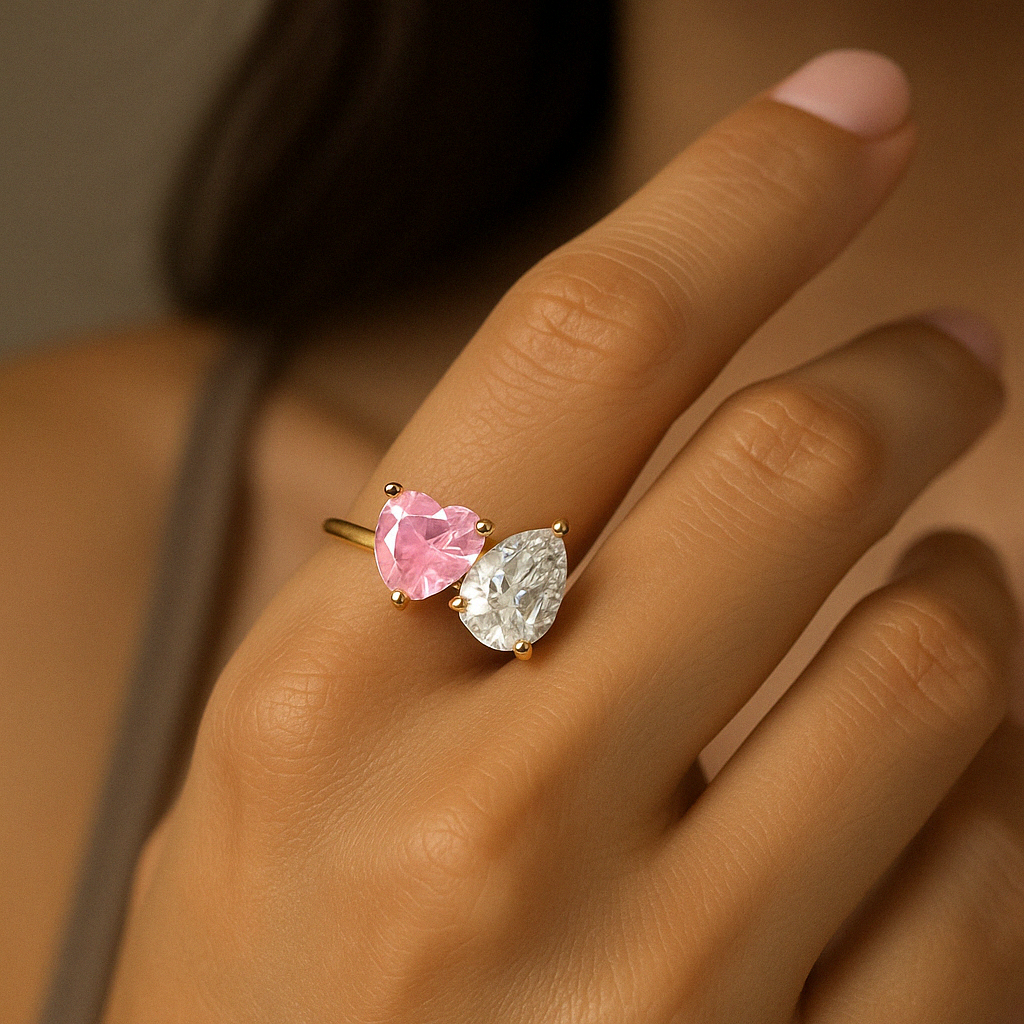 Heart & Pear CZ Adjustable Ring