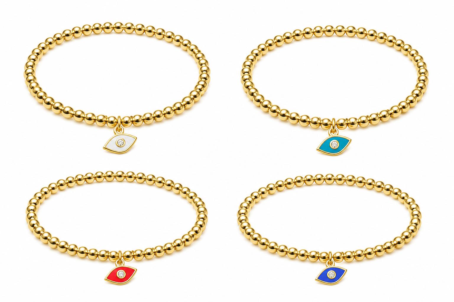 Evil Eye Beaded Stretch Bracelets Set- Gold