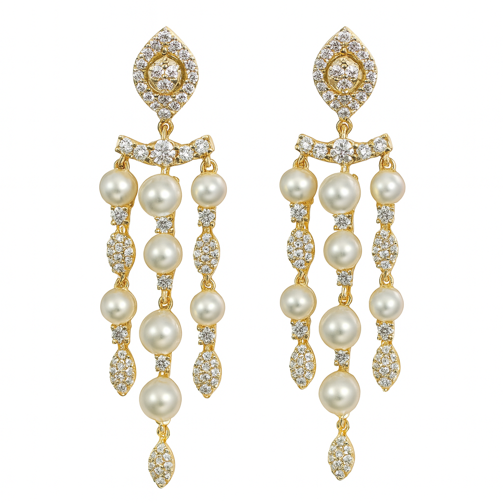 Elegant pearl tassel earrings featuring delicate strands, perfect for adding sophistication to any outfit.