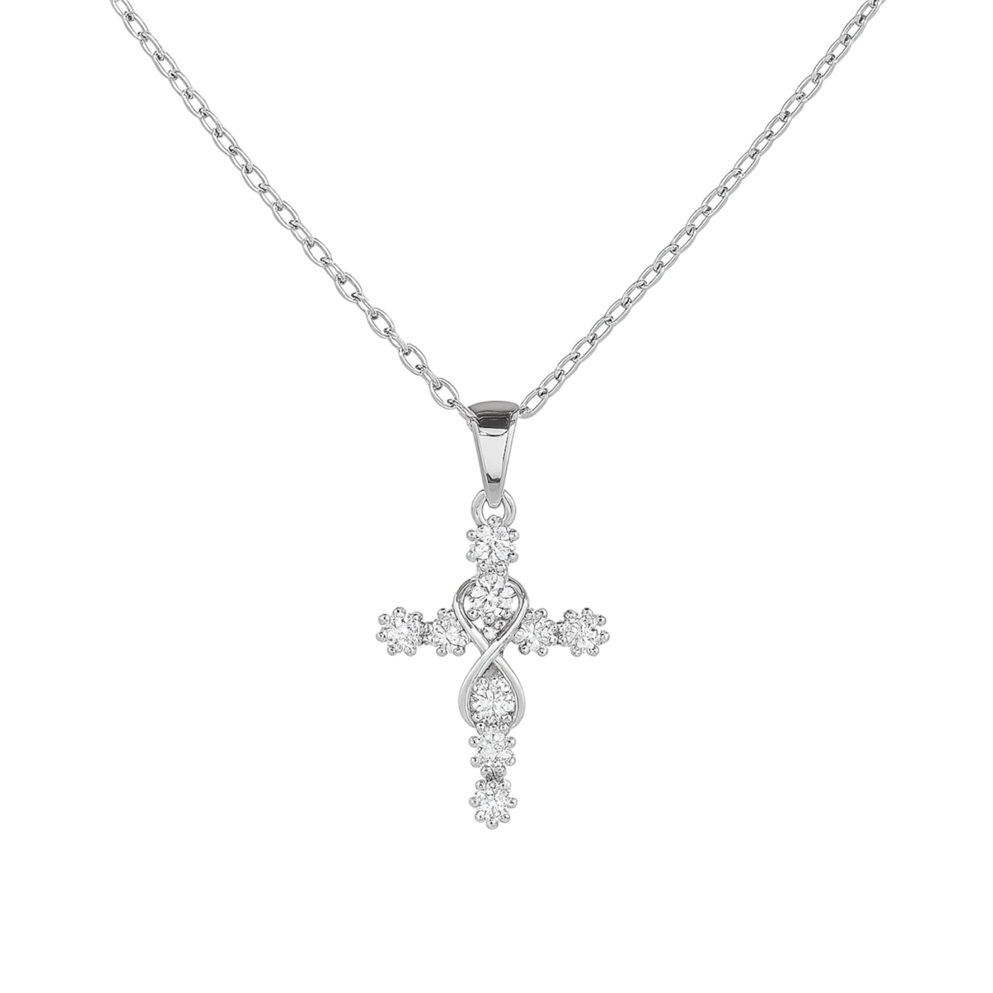 Sterling silver 925 infinity studded cross necklace by Private Label Jewelry, showcasing intricate design and craftsmanship.