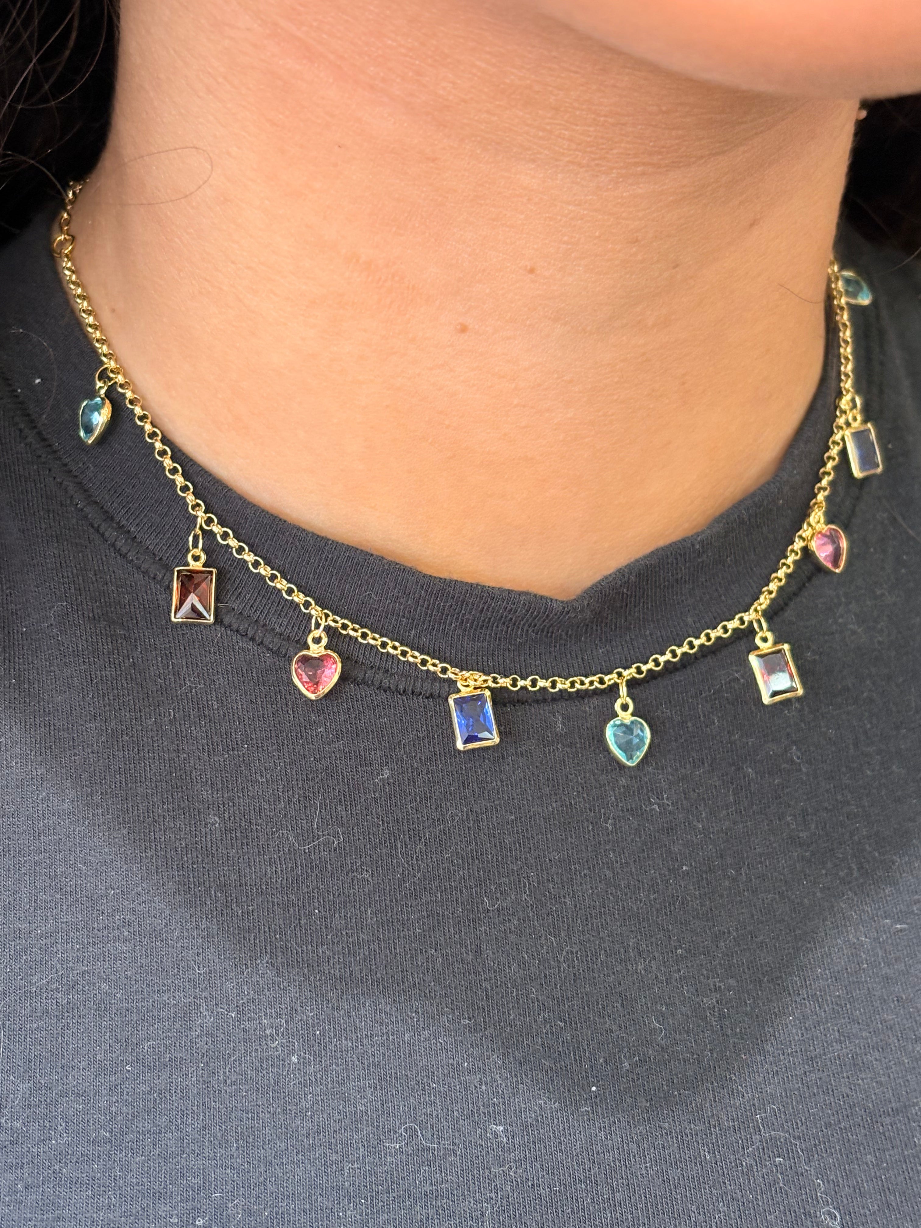 The Prism Dangle Necklace - 18K Gold Multicolor Charm Chain