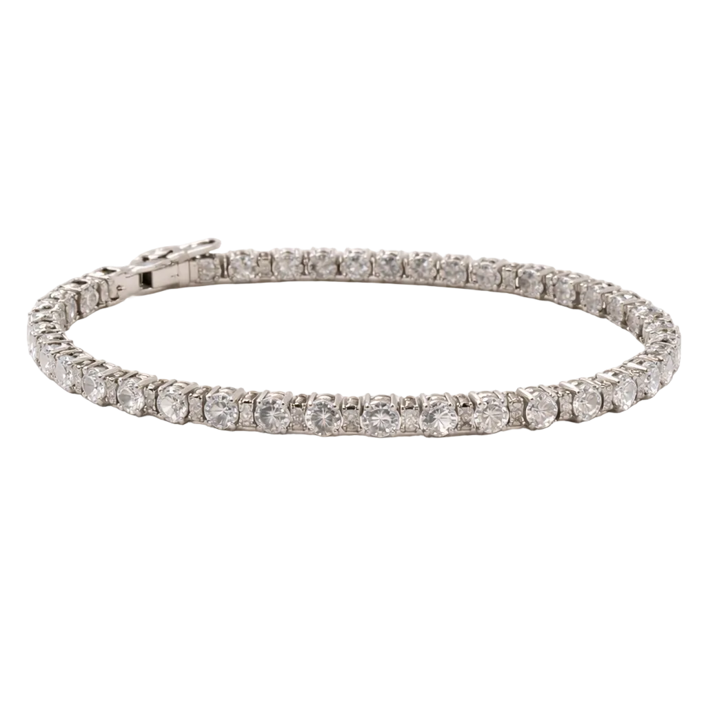 Platinum coated square and circle tennis bracelet by Let's Bag It, showcasing elegant design and sparkling embellishments.