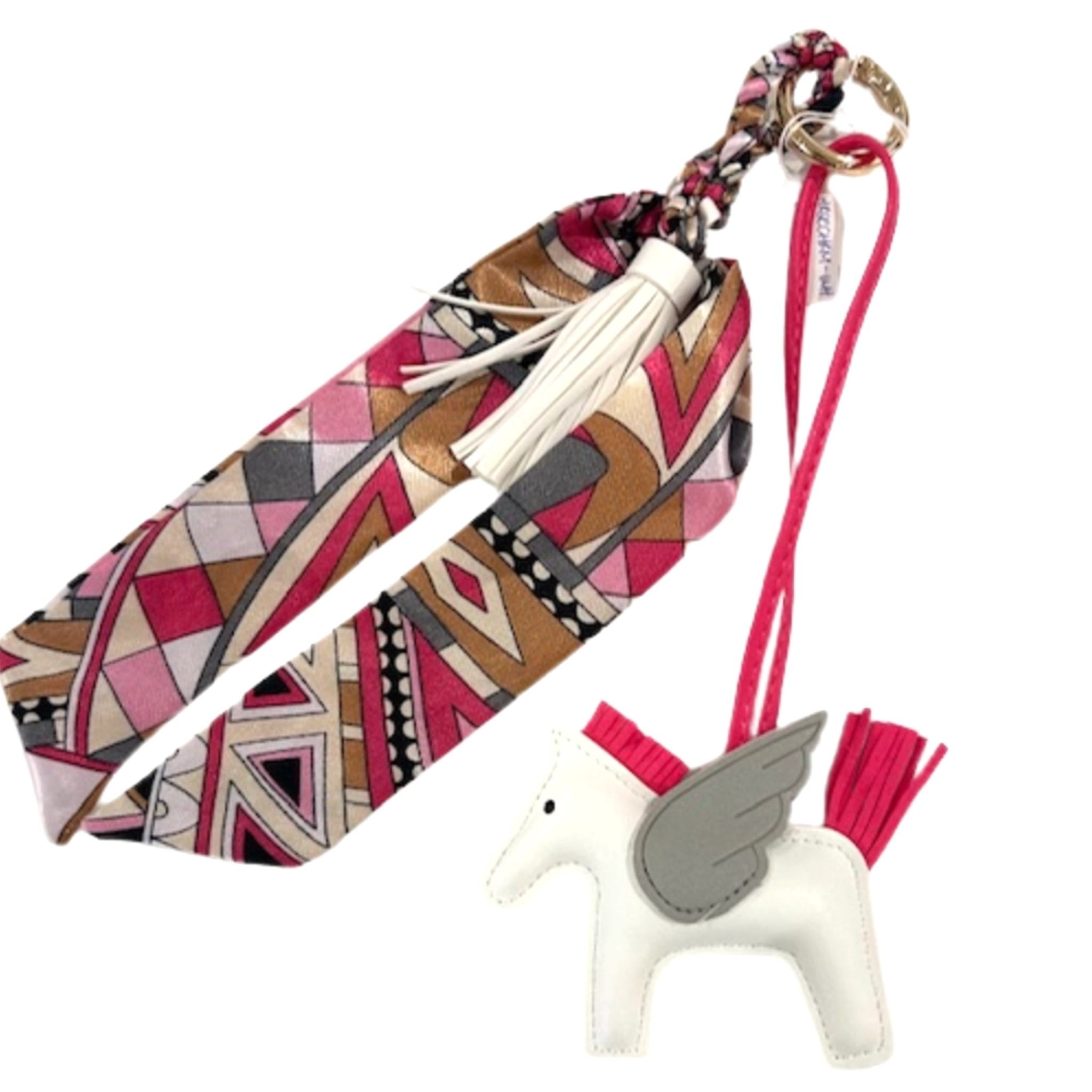 Malibu Sugar horse charm bag accessory with scarf design, decorative bag charm for handbags and backpacks.