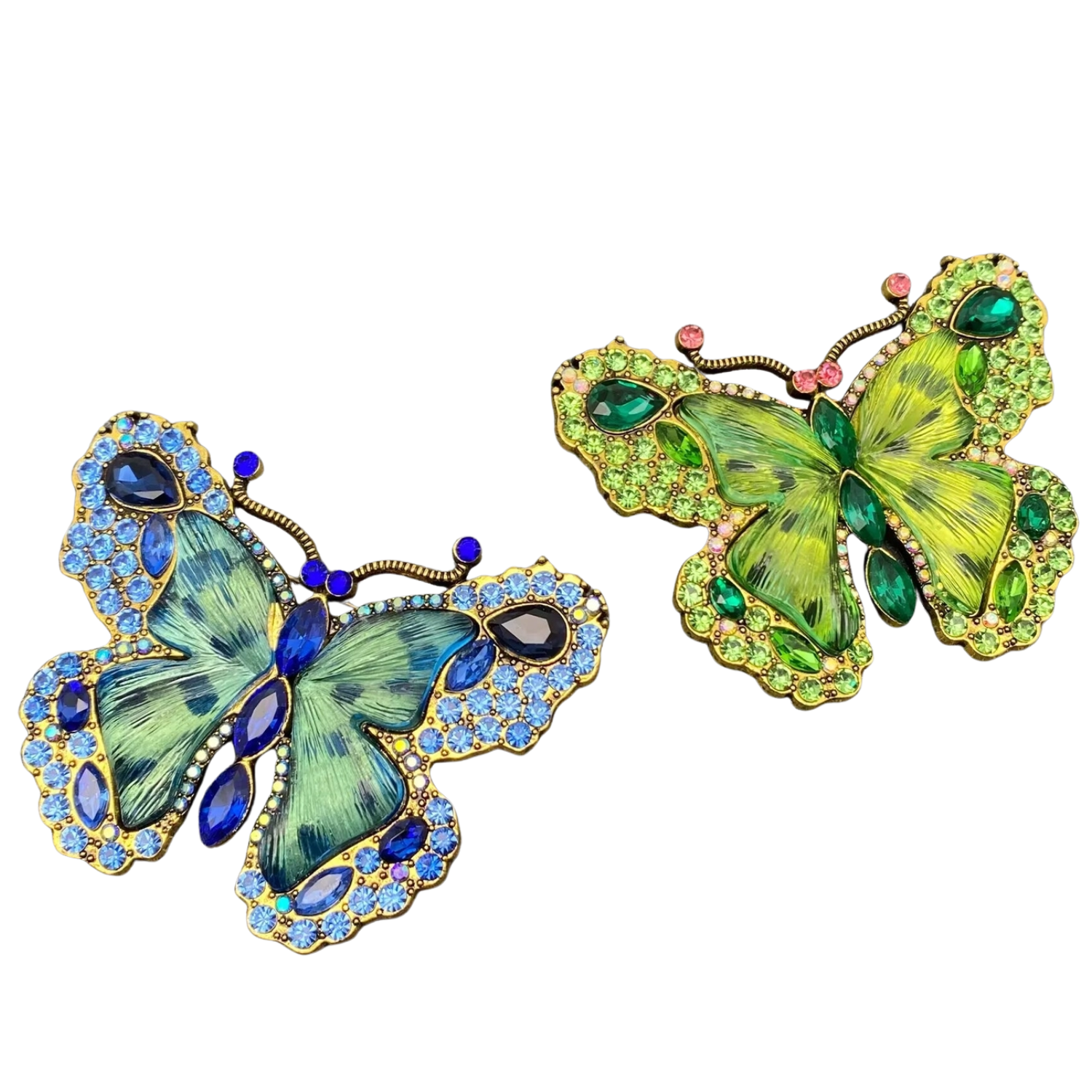 Large glass and rhinestone butterfly brooch pin with intricate detailing, perfect for adding sparkle to accessories.