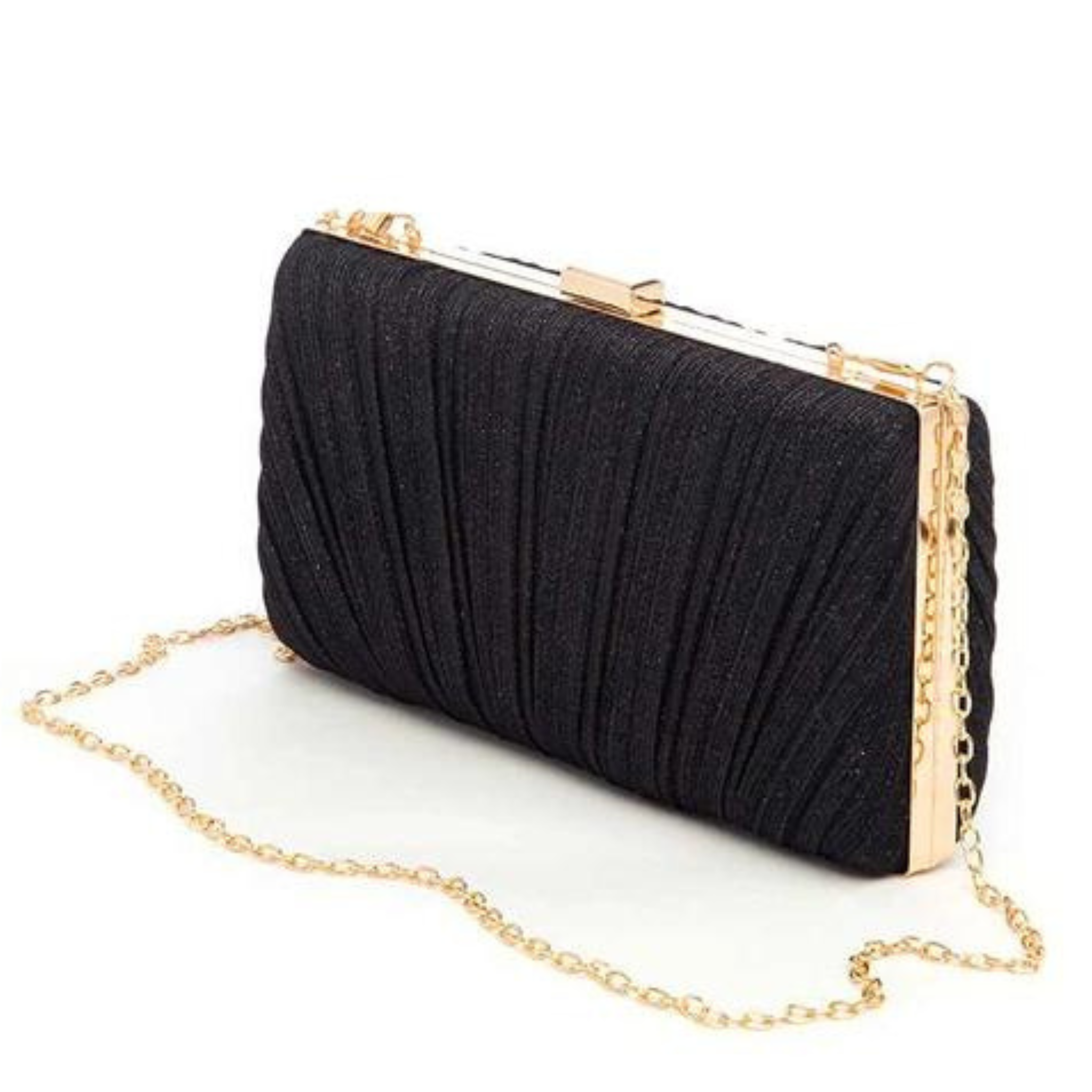 Metallic pleated party box clutch by private label, featuring an elegant design ideal for special occasions and events.