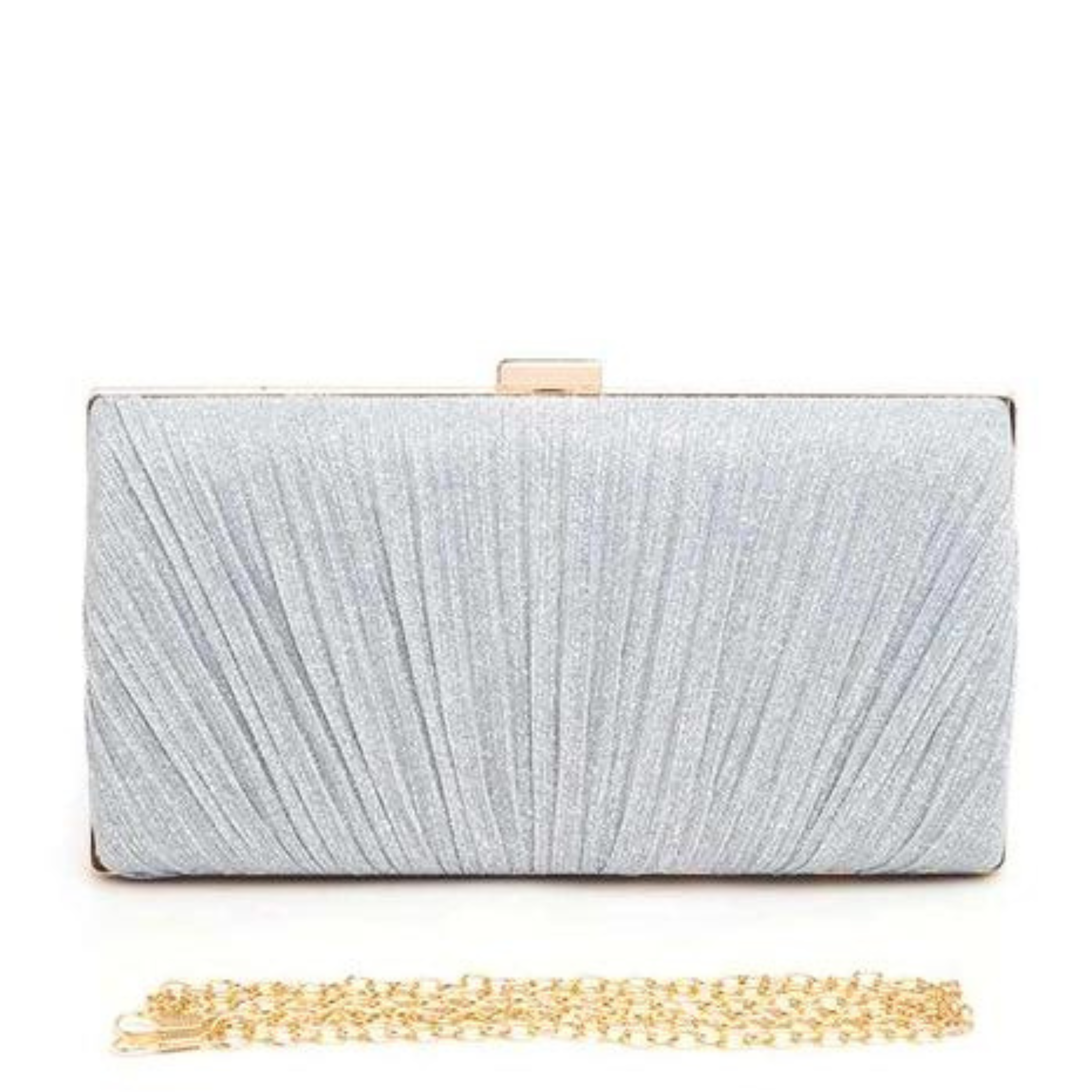 Metallic pleated party box clutch by private label, featuring a stylish design and elegant metallic finish.