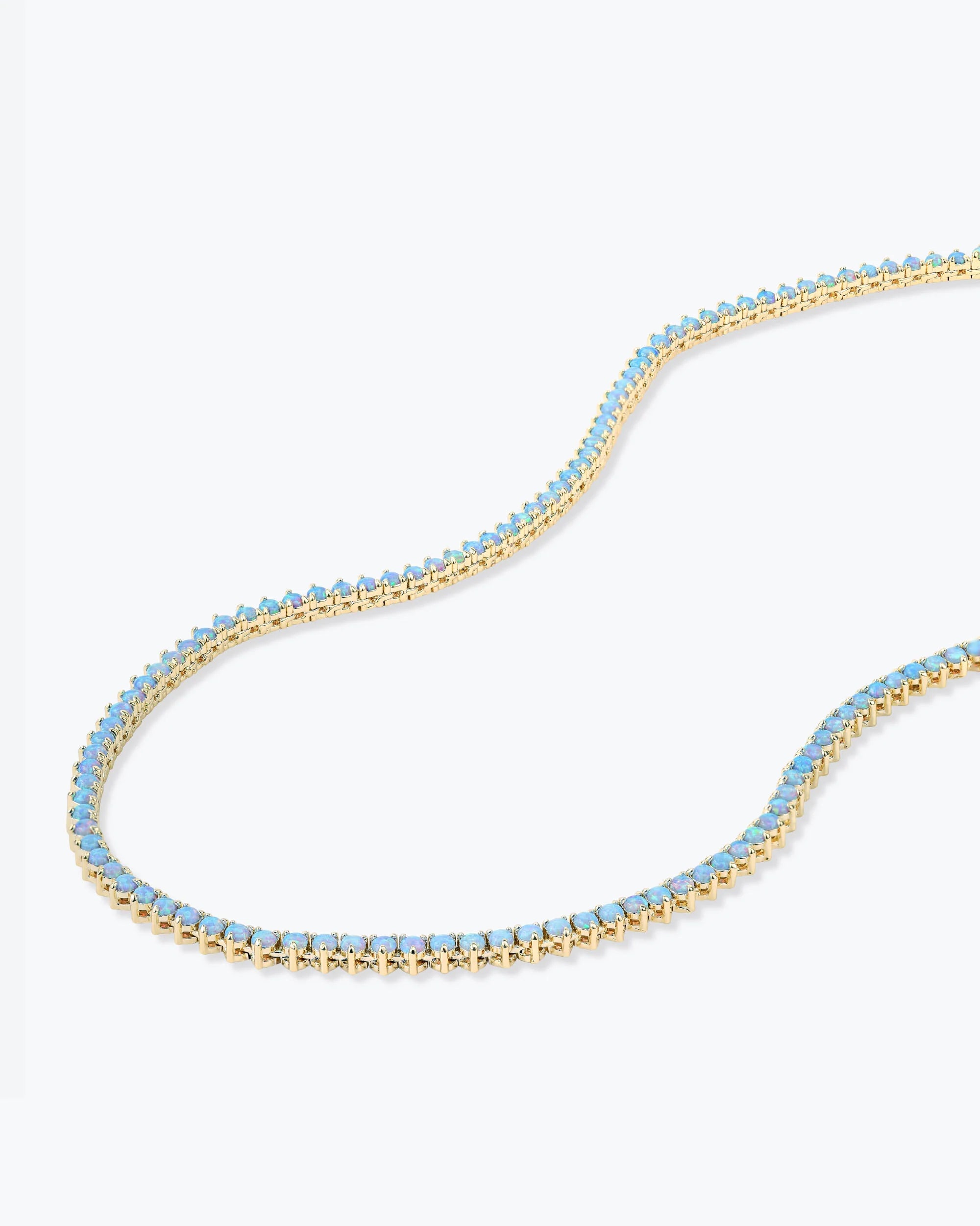 Not Your Basic Tennis Necklace Gold|Blue Opal - 18"