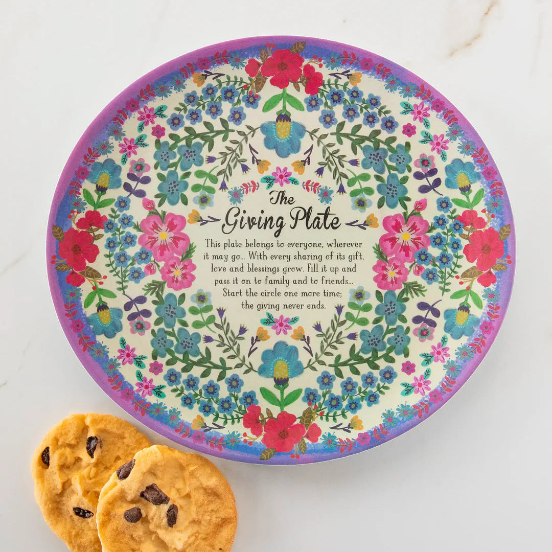 Cream melamine giving plate by Natural Life featuring a decorative design, perfect for gifting or serving.