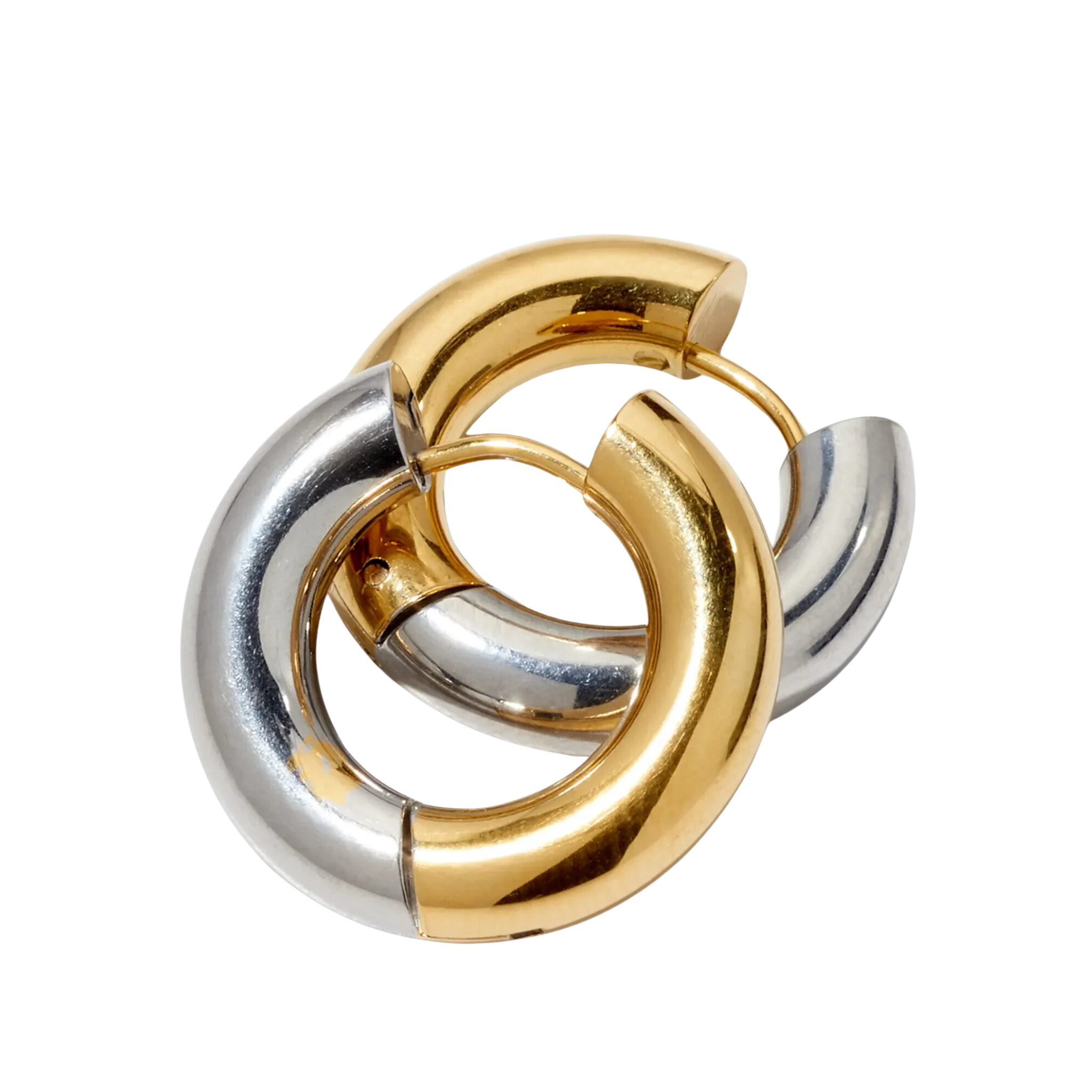 Two-tone earrings with hinge French cleat closure, featuring pastel holographic rainbow design by Private label.