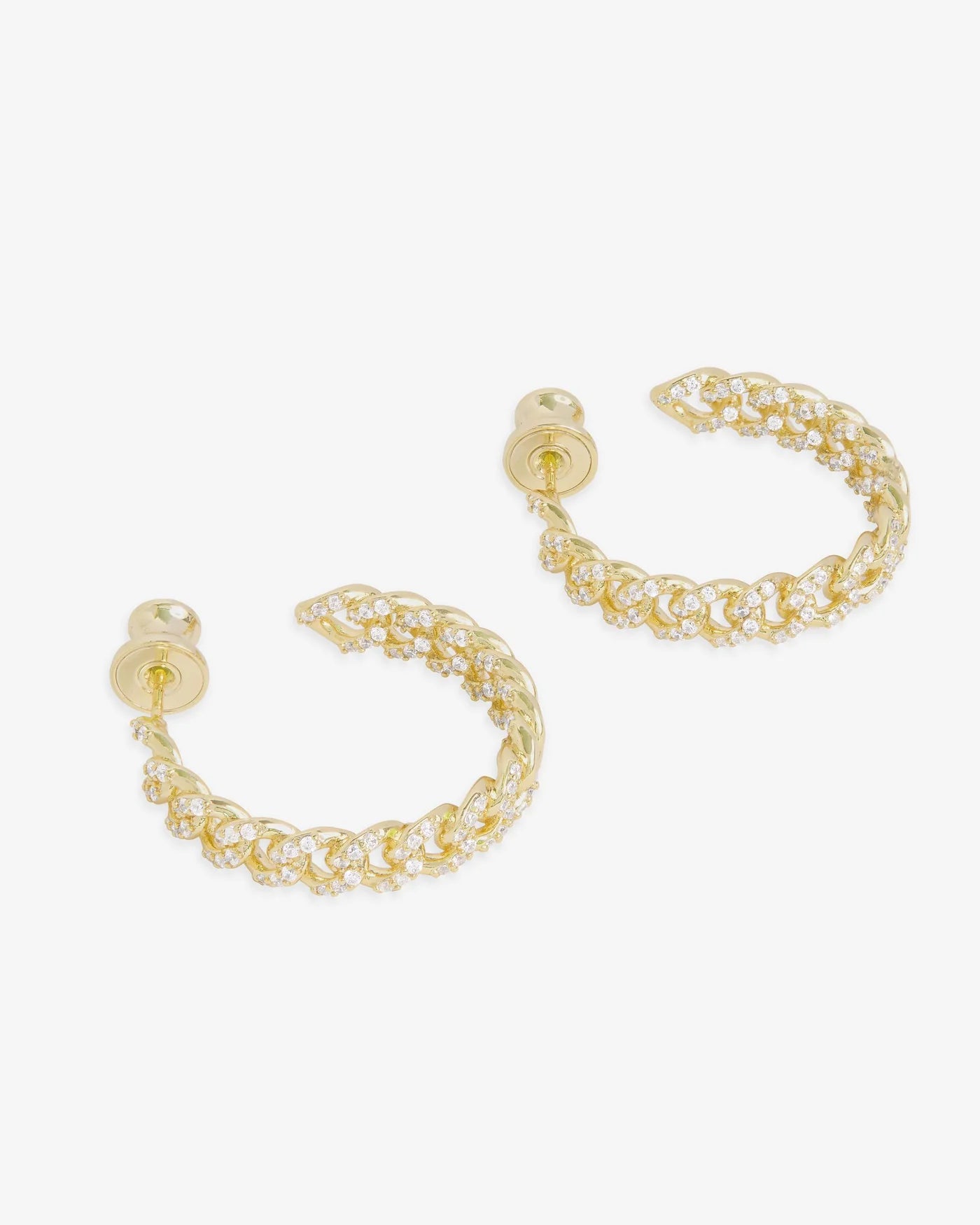 Melinda Maria 1" Pavé Julian Chain Hoops earrings featuring a sparkling design and elegant hoop shape.