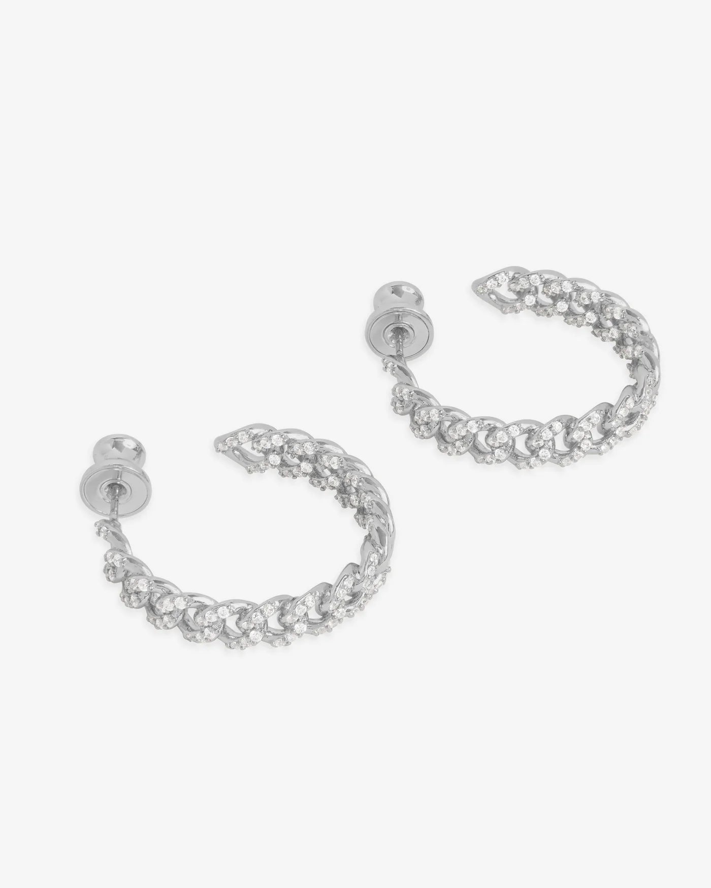 Melinda Maria Pavé Julian Chain Hoops 1" earrings featuring a sleek chain design with sparkling pavé detailing.
