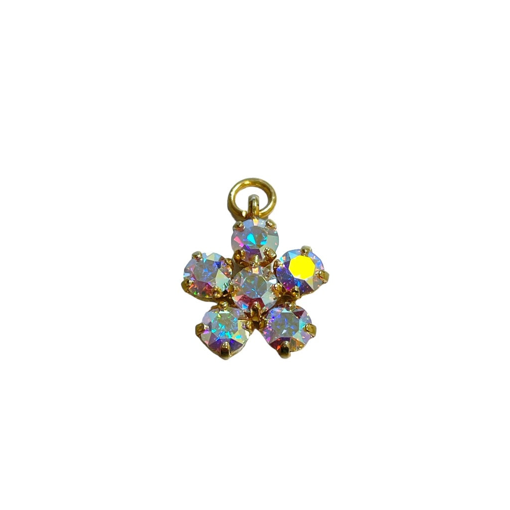 Crystal flower charms for hoops and necklaces, featuring vibrant colors and intricate floral designs.