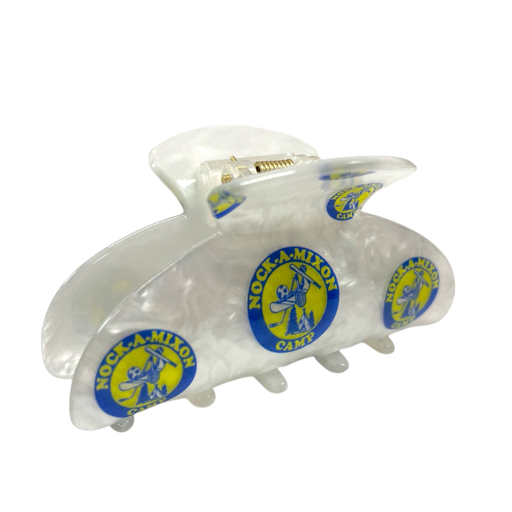 Colorful Camp Hair Clips arranged on a white background, showcasing various designs and styles from a private label brand.