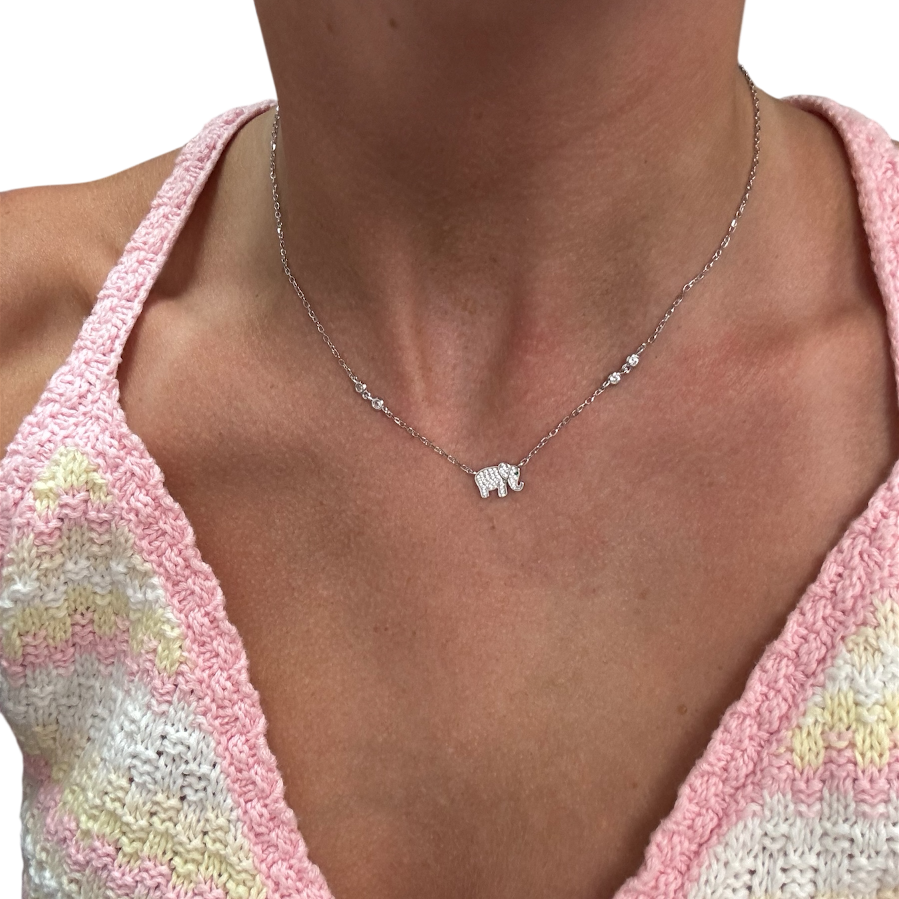 Sterling Silver Elephant studded necklace