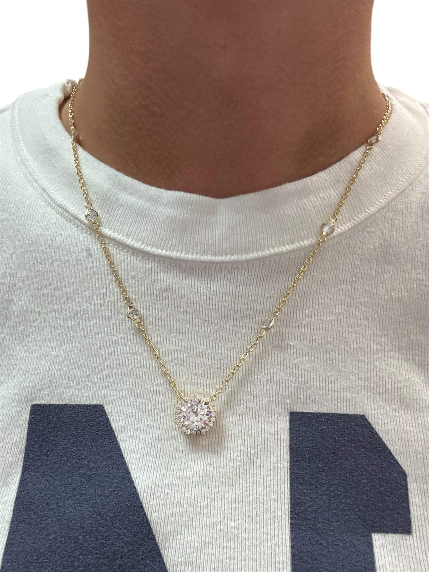 Circle CZ Studded Necklace - Sterling Silver 925